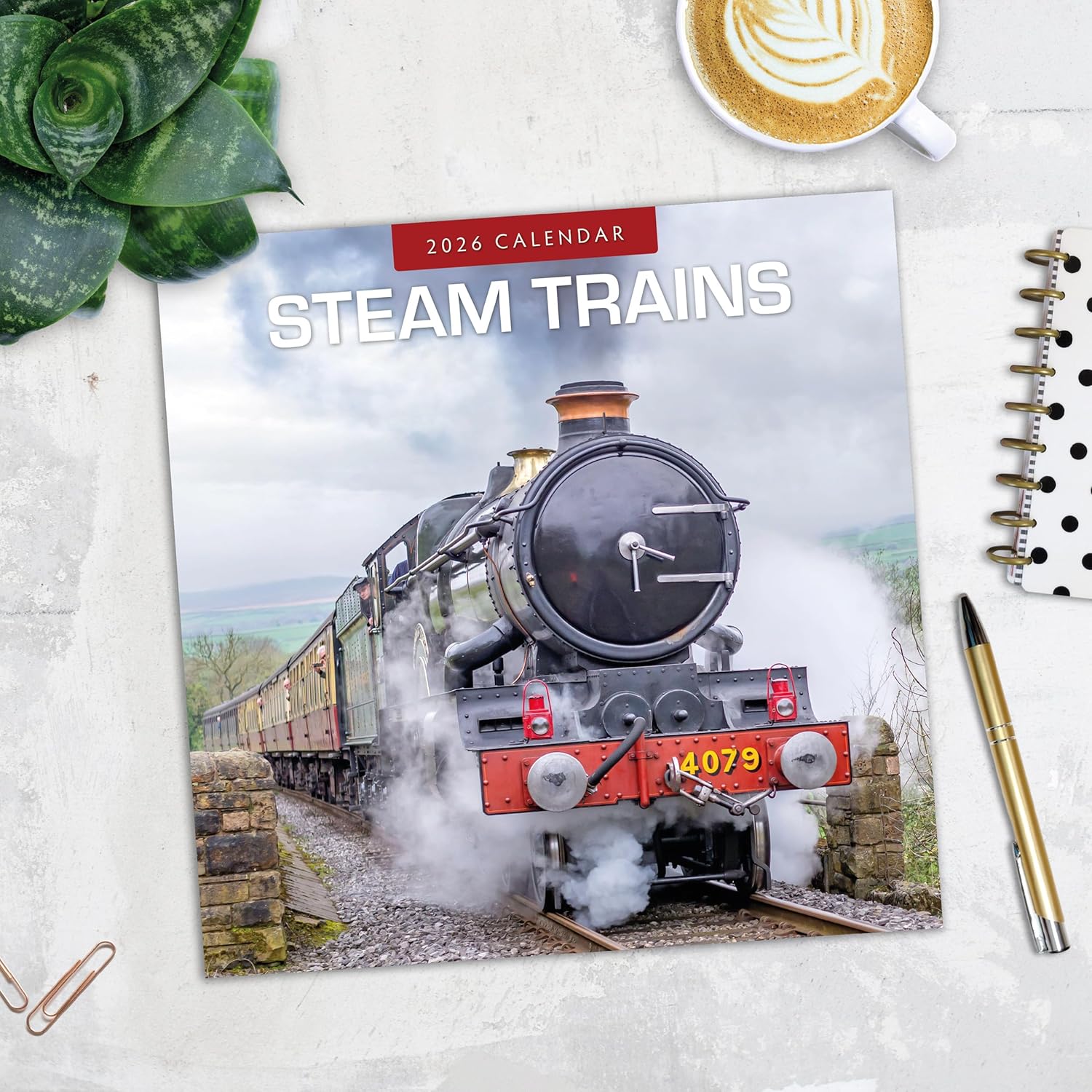 Red Robin 2026 Steam Trains Monthly Wall Calendar | 12" x 24" Open | Premium Thick & Sturdy Paper | Hangable 12 Month Calendar | Lined Notes & To Do Area | Vivid Images | Plastic Free