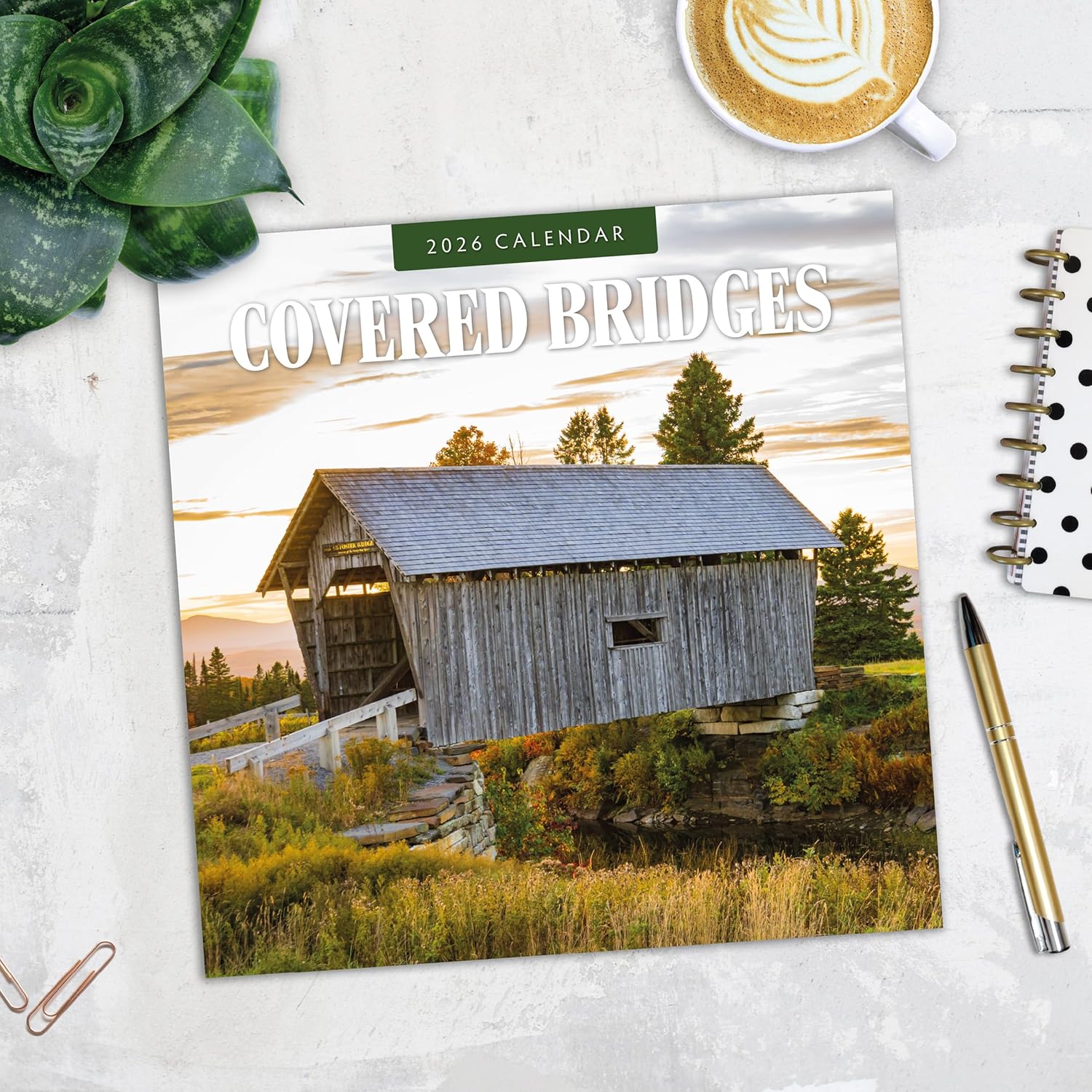 Red Robin 2026 Covered Bridges Monthly Wall Calendar | 12" x 24" Open | Premium Thick & Sturdy Paper | Hangable 12 Month Calendar | Lined Notes & To Do Area | Vivid Images | Plastic Free