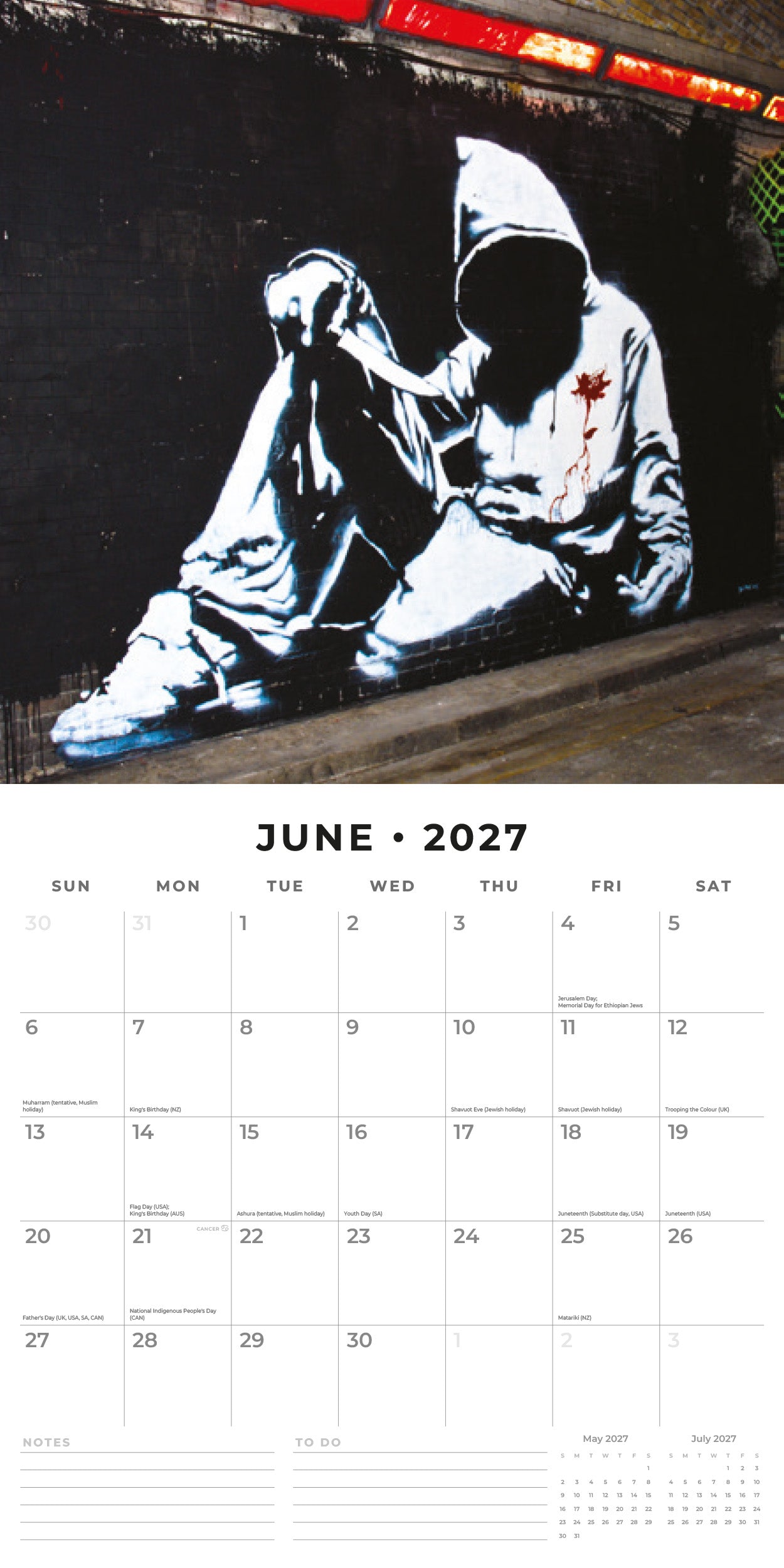 Red Robin 2027 Banksy Monthly Wall Calendar | 12" x 12"
