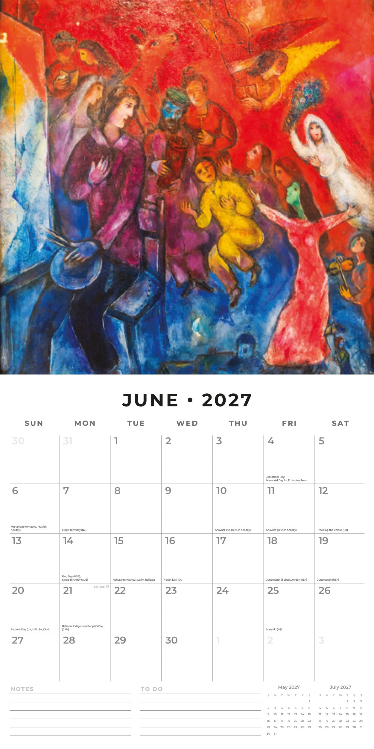 Red Robin 2027 Chagall Monthly Wall Calendar | 12" x 12"