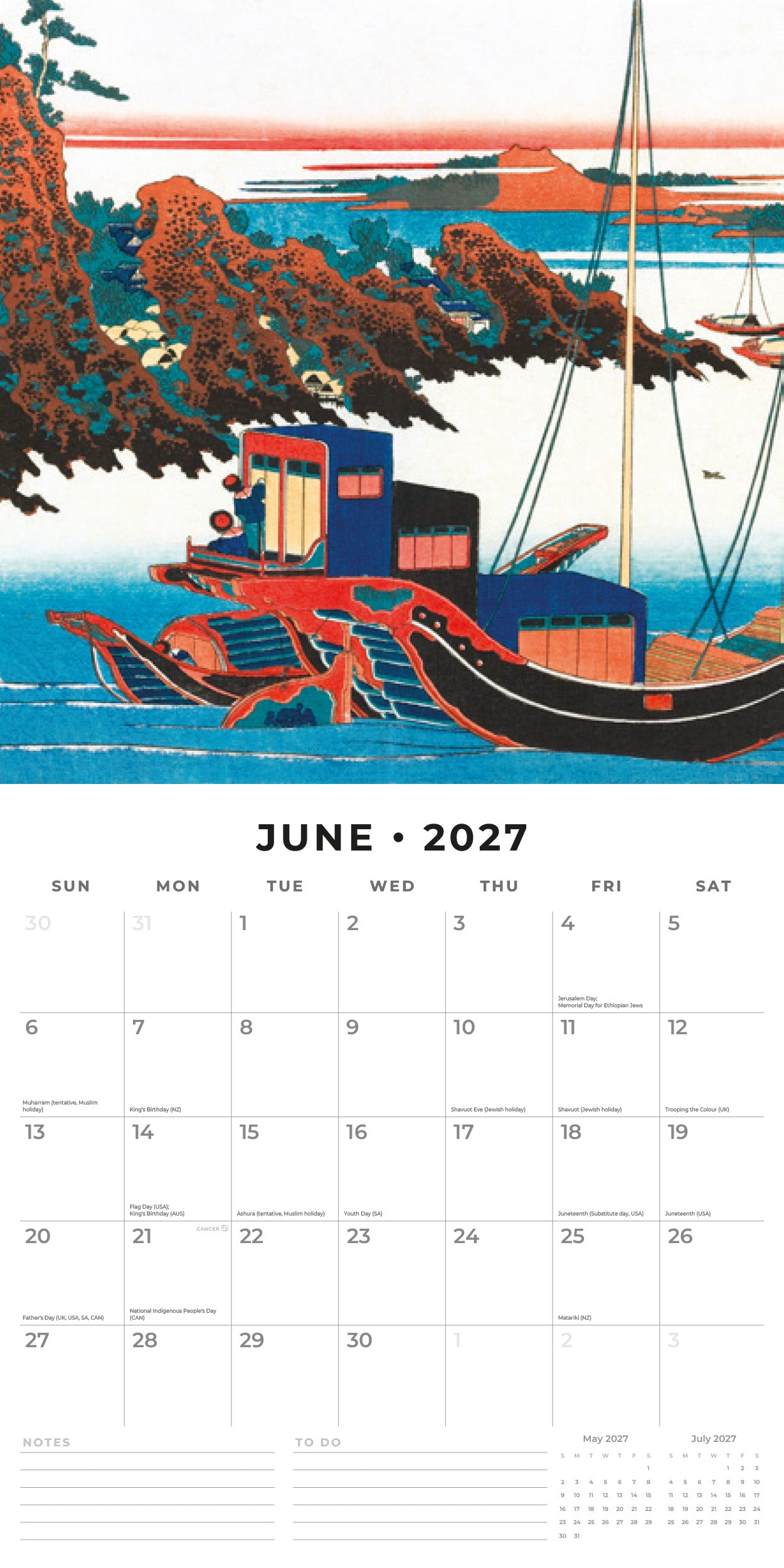 Red Robin 2027 Hokusai Monthly Wall Calendar | 12" x 12"