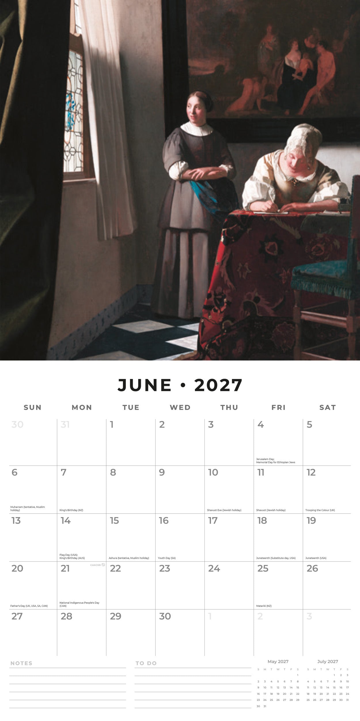 Red Robin 2027 Vermeer Monthly Wall Calendar | 12" x 12"