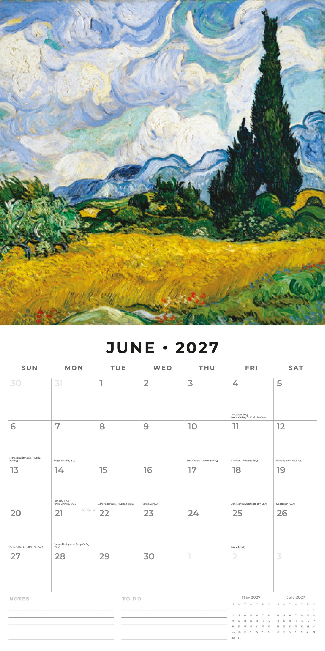 Red Robin 2027 Vincent Van Gogh Monthly Wall Calendar | 12" x 12"