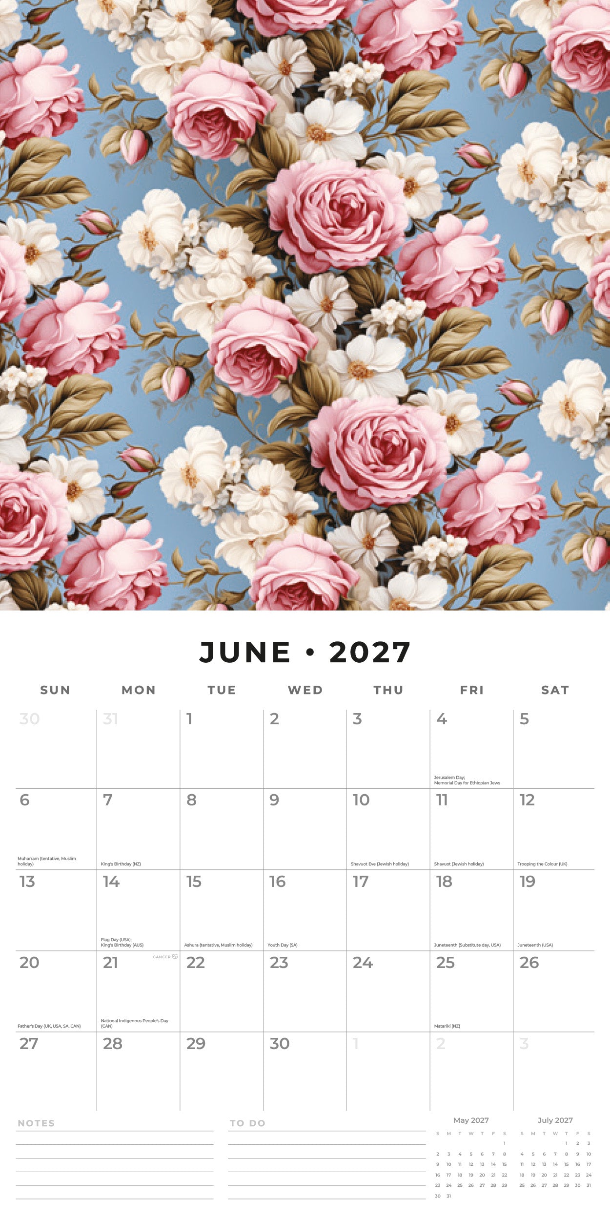 Red Robin 2027 Vintage Roses Monthly Wall Calendar | 12" x 12"