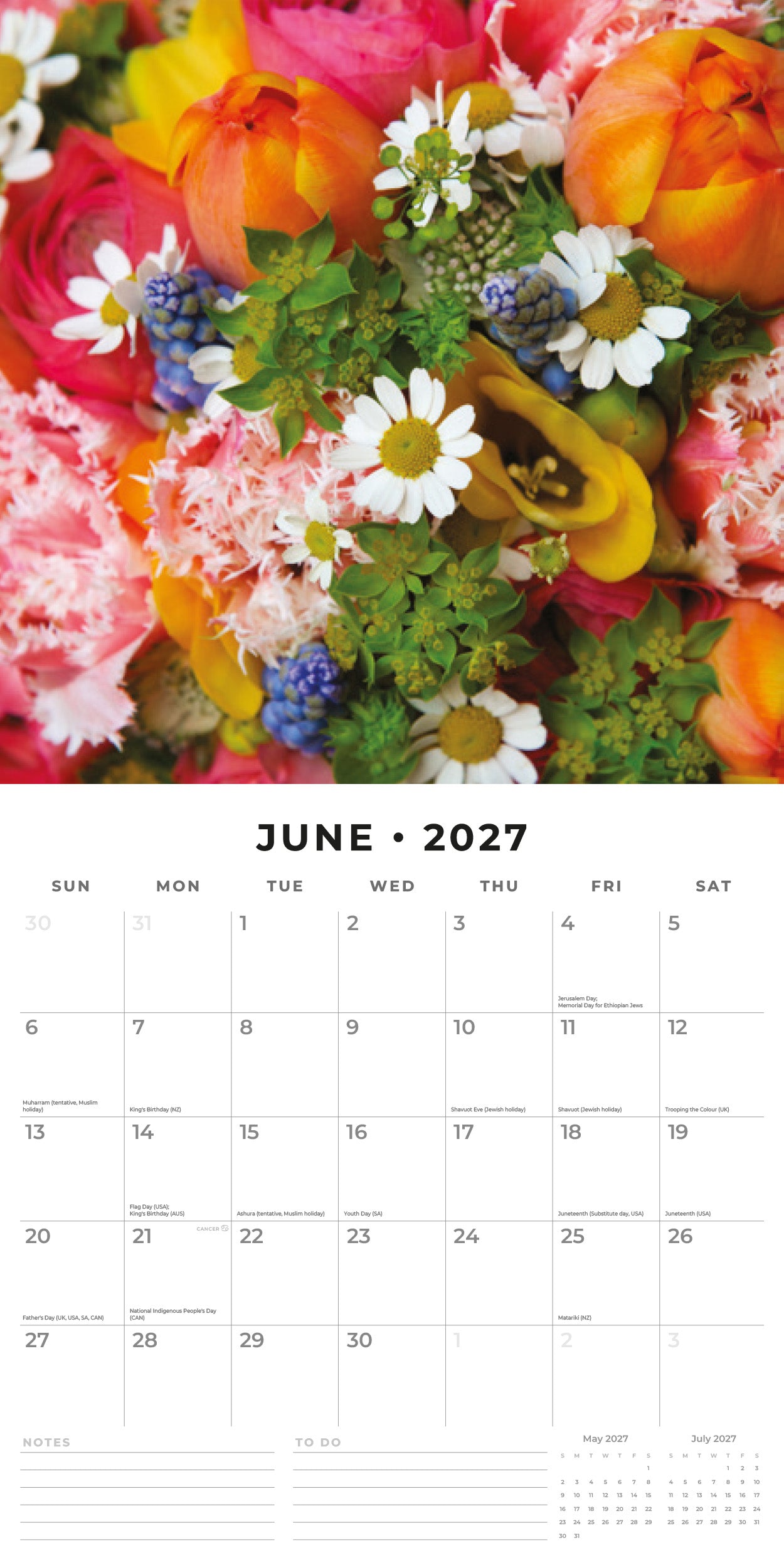 Red Robin 2027 Floral Bouquet Monthly Wall Calendar | 12" x 12"
