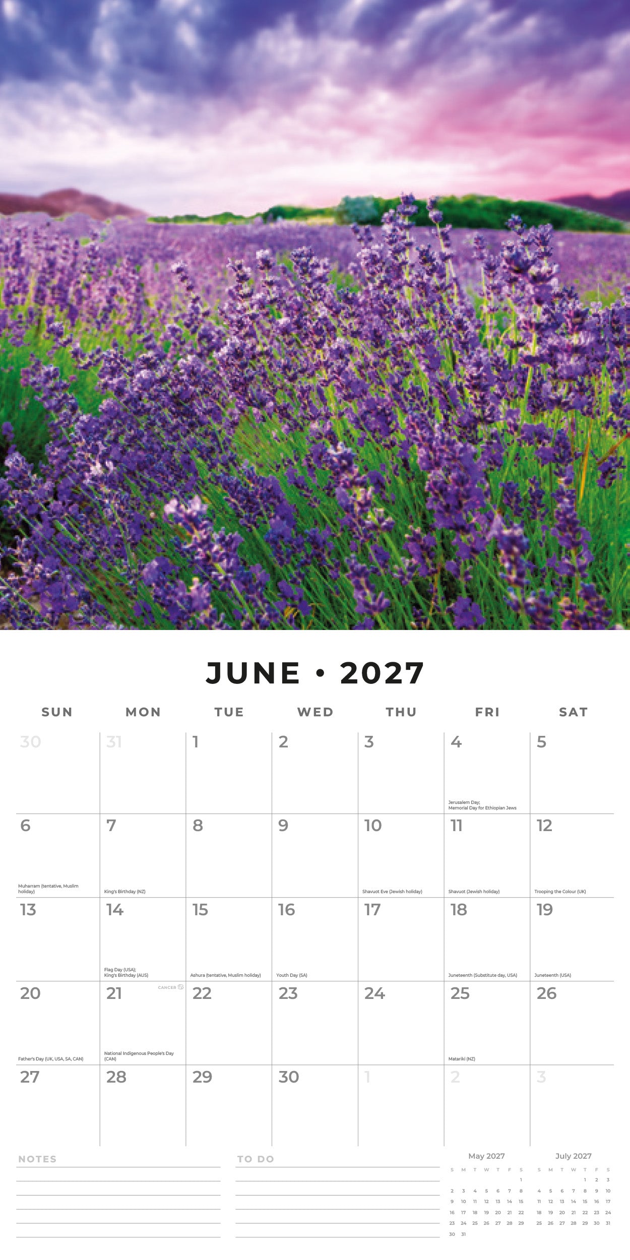 Red Robin 2027 Lavender Monthly Wall Calendar | 12" x 12"