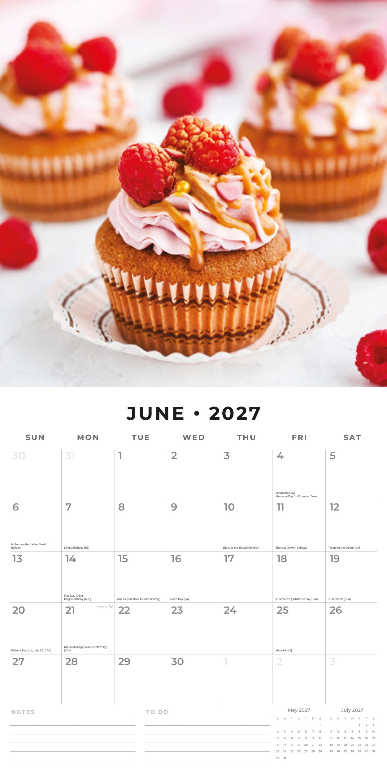 Red Robin 2027 Cupcakes Monthly Wall Calendar | 12" x 12"