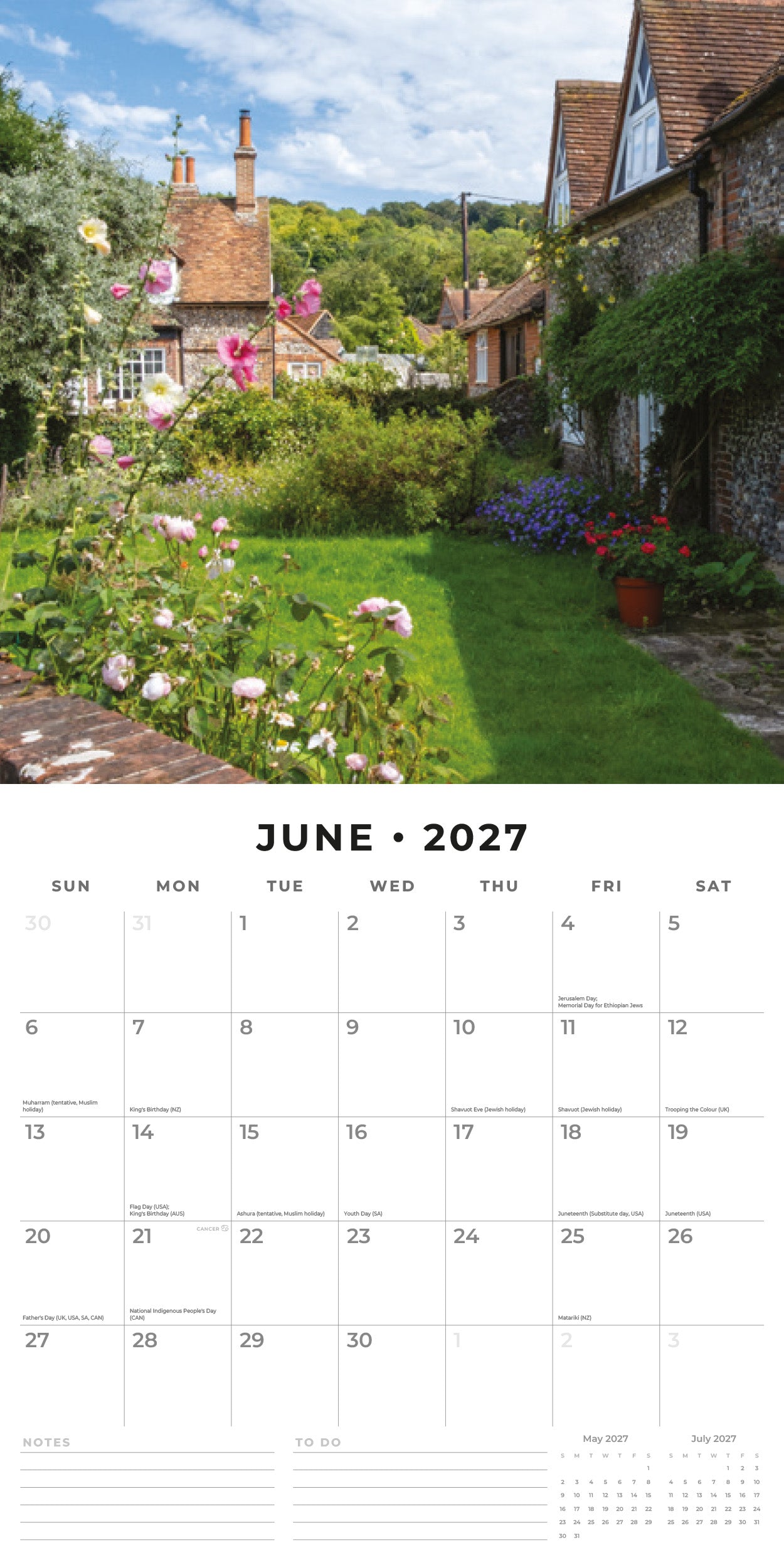 Red Robin 2027 Beautiful English Gardens Monthly Wall Calendar | 12" x 12"