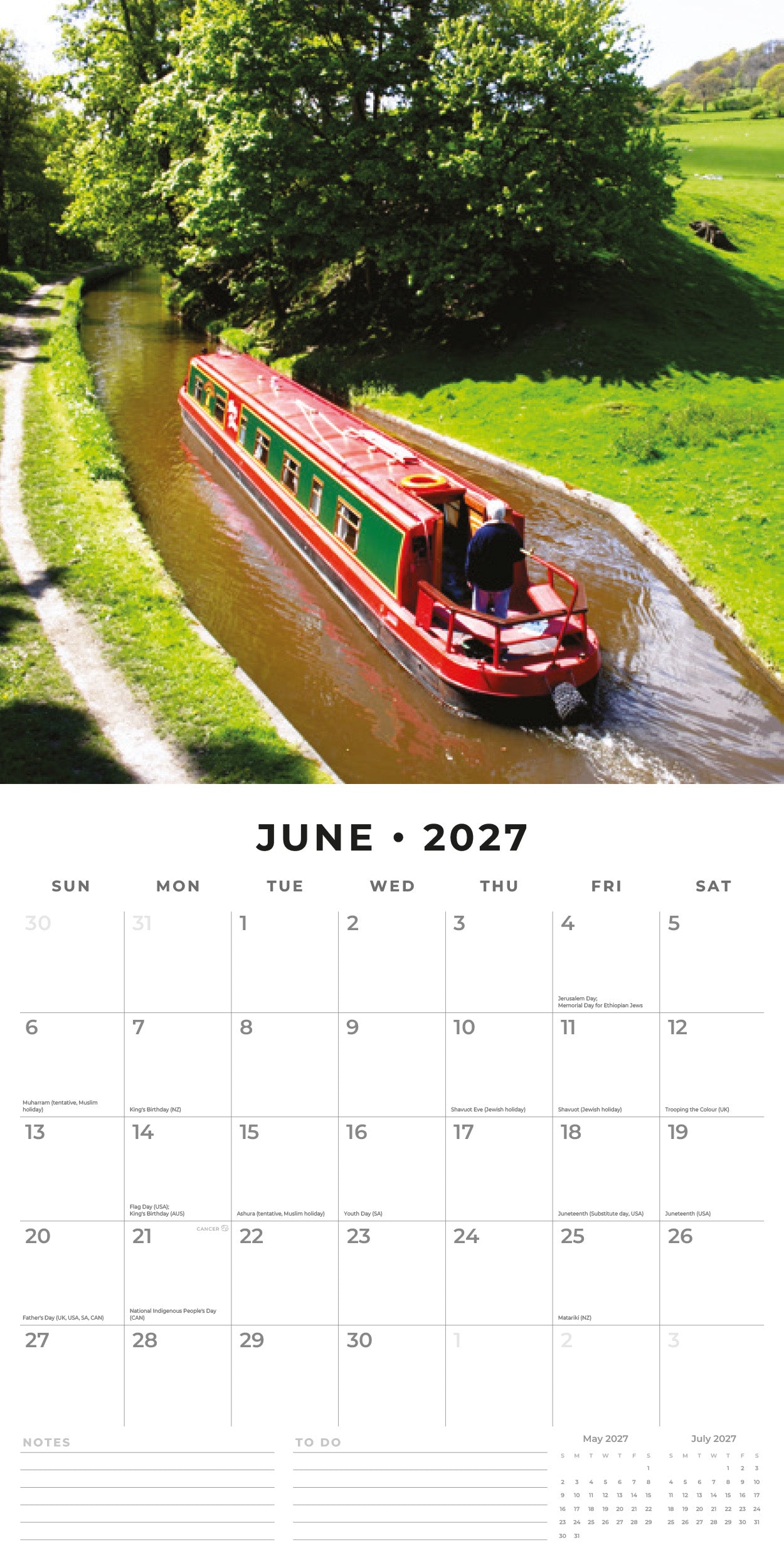 Red Robin 2027 Canal Boats Monthly Wall Calendar | 12" x 12"