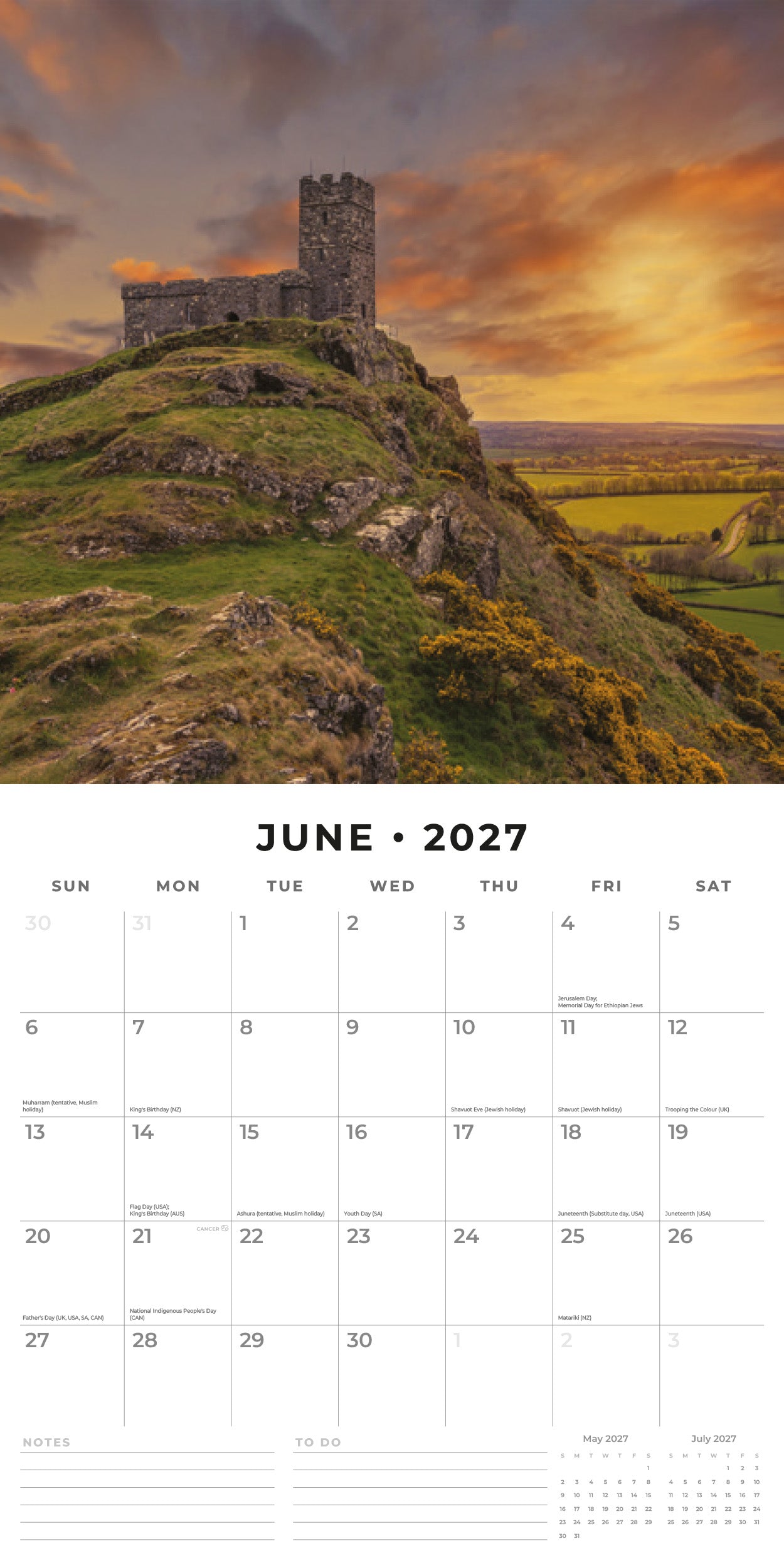 Red Robin 2027 Country Churches Monthly Wall Calendar | 12" x 12"