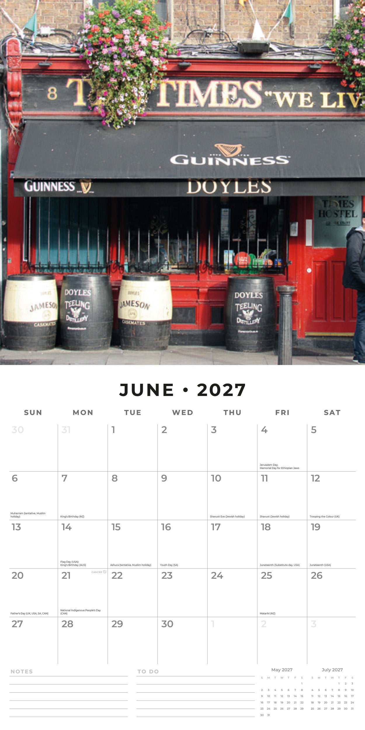 Red Robin 2027 Dublin Pubs Monthly Wall Calendar | 12" x 12"