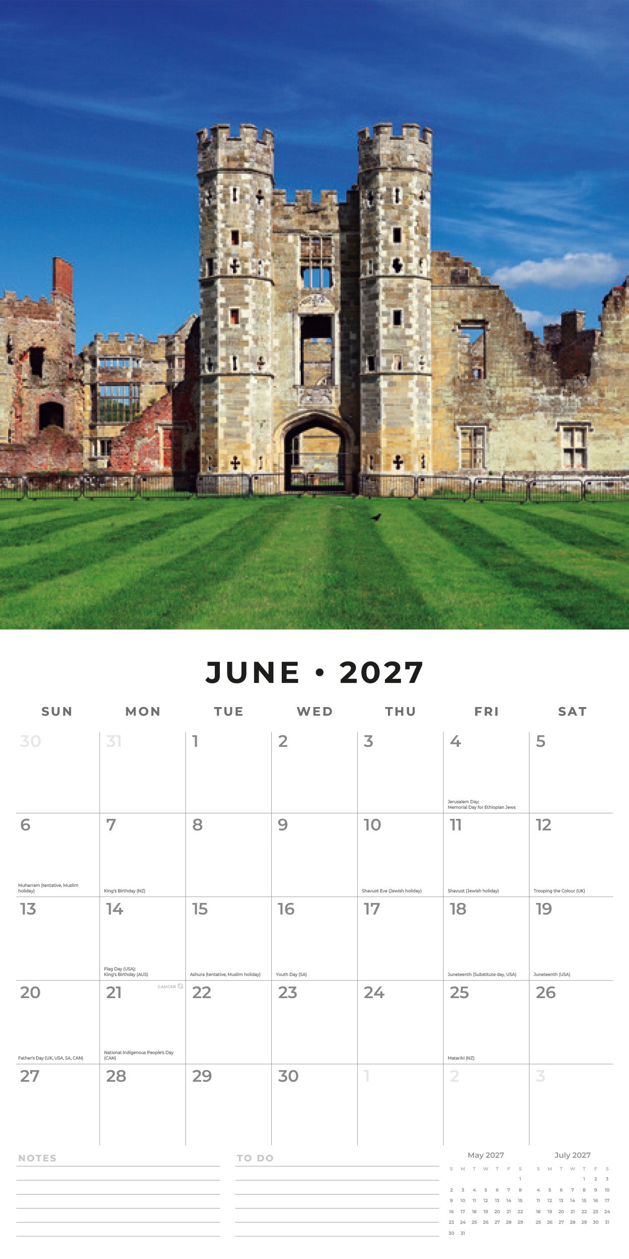 Red Robin 2027 Landmarks of Britain Monthly Wall Calendar | 12" x 12"