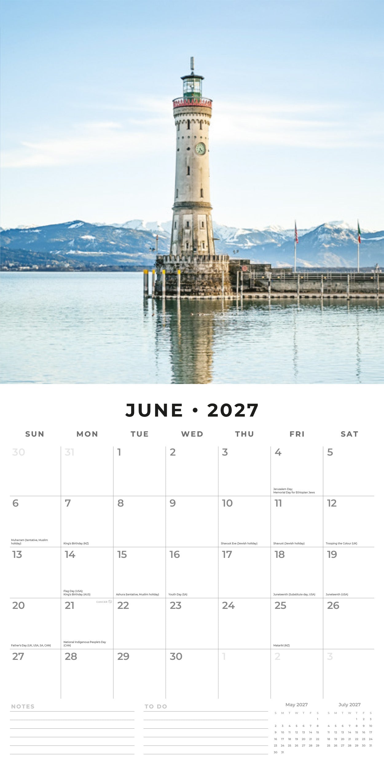 Red Robin 2027 Lighthouses Monthly Wall Calendar | 12" x 12"
