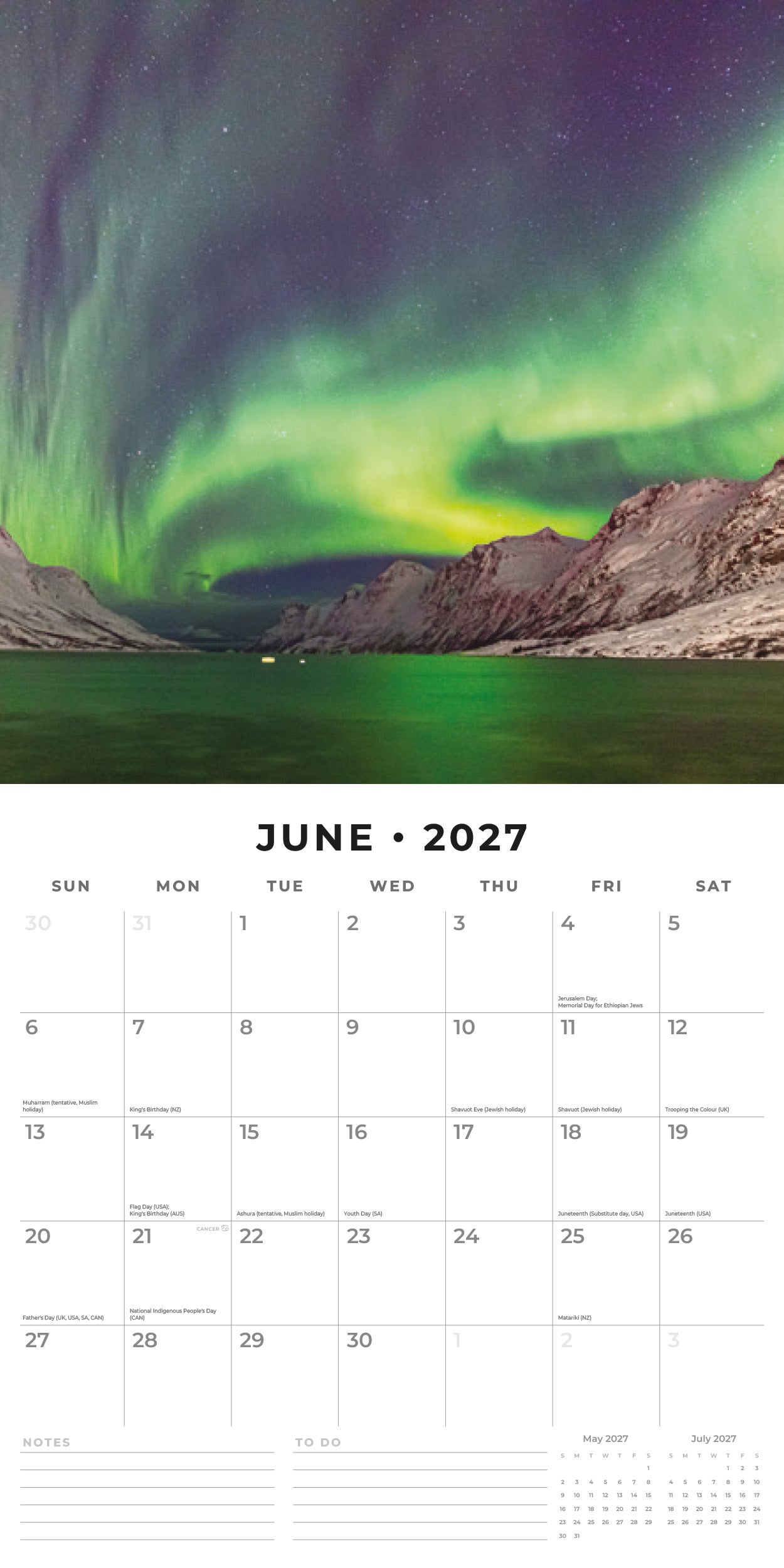 Red Robin 2027 Aurora Boraellis Northern Lights Wall Calendar | 12" x 12"