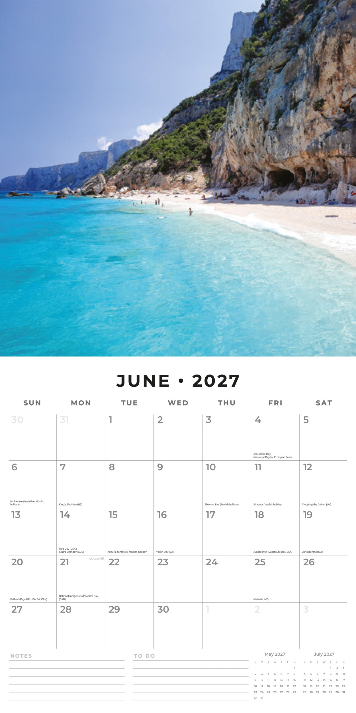 Red Robin 2027 Beach Life Monthly Wall Calendar | 12" x 12"