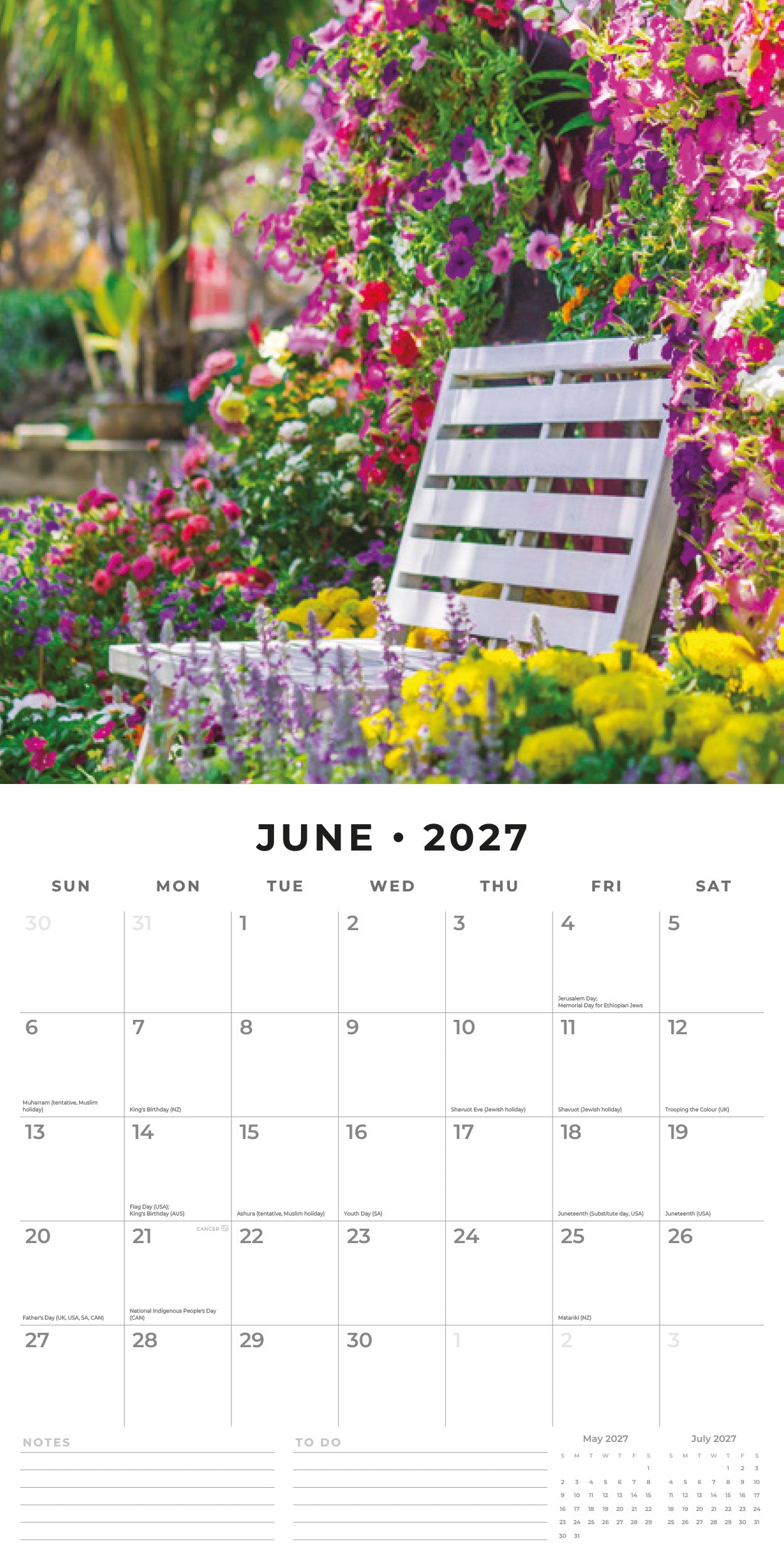 Red Robin 2027 Tranquil Gardens Monthly Wall Calendar | 12" x 12"