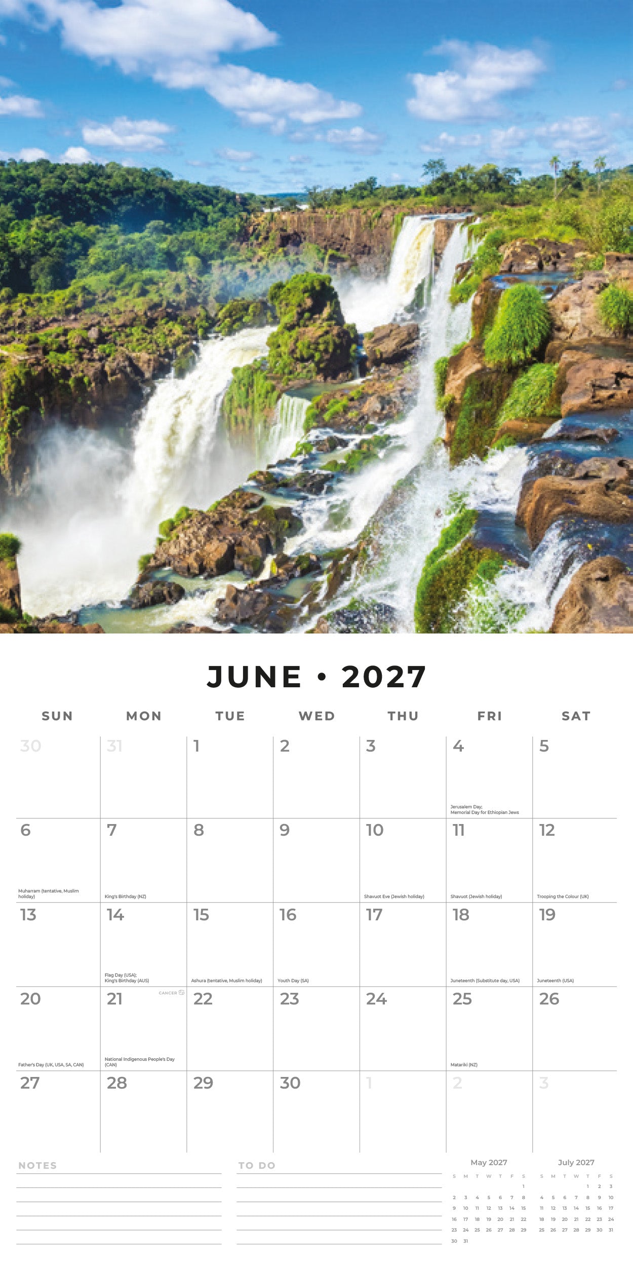 Red Robin 2027 Waterfalls Monthly Wall Calendar | 12" x 12"