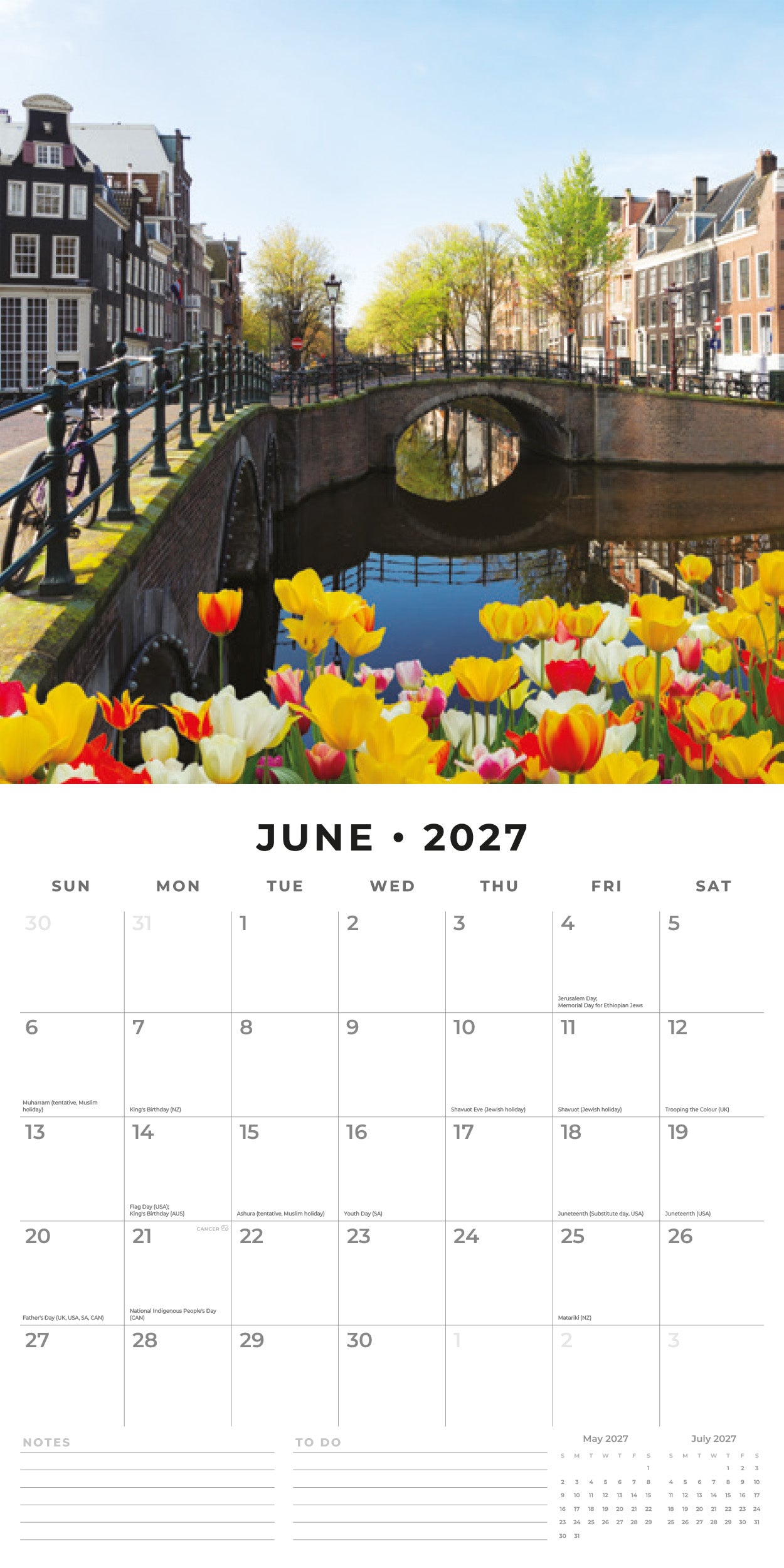 Red Robin 2027 Amsterdam  Monthly Wall Calendar | 12" x 12"