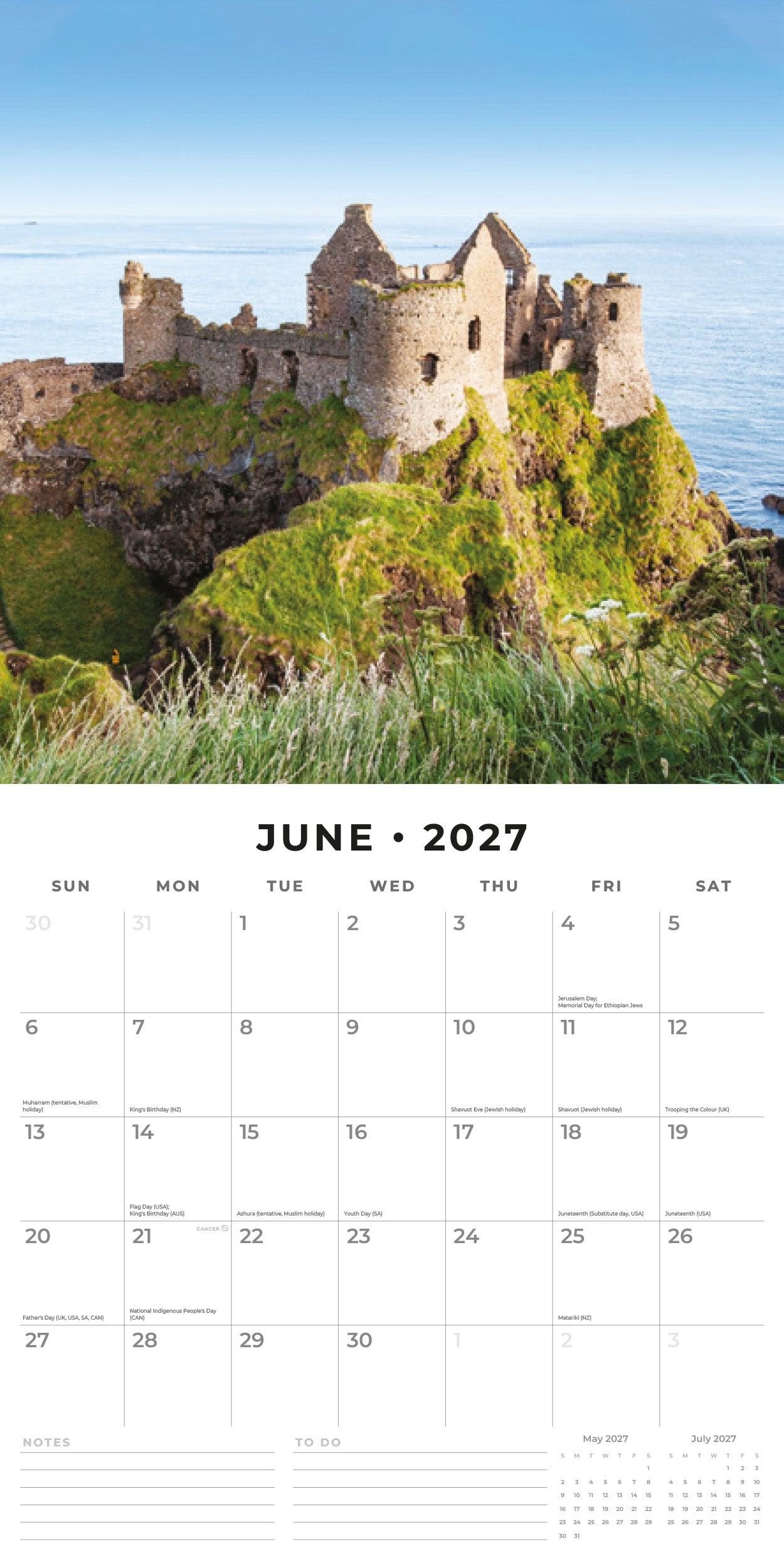 Red Robin 2027 Castles Monthly Wall Calendar | 12" x 12"