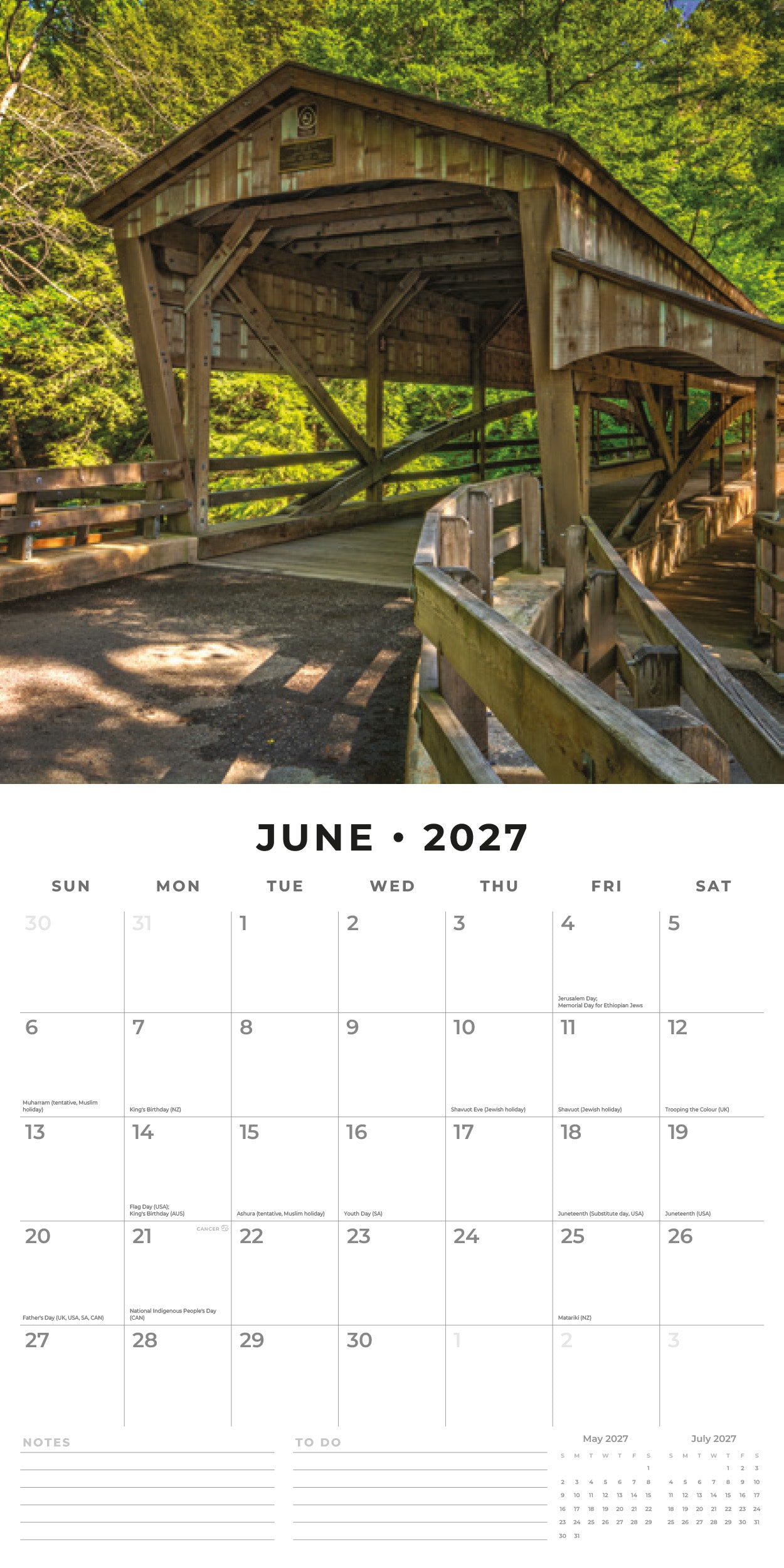 Red Robin 2027 Covered Bridges Monthly Wall Calendar | 12" x 12"