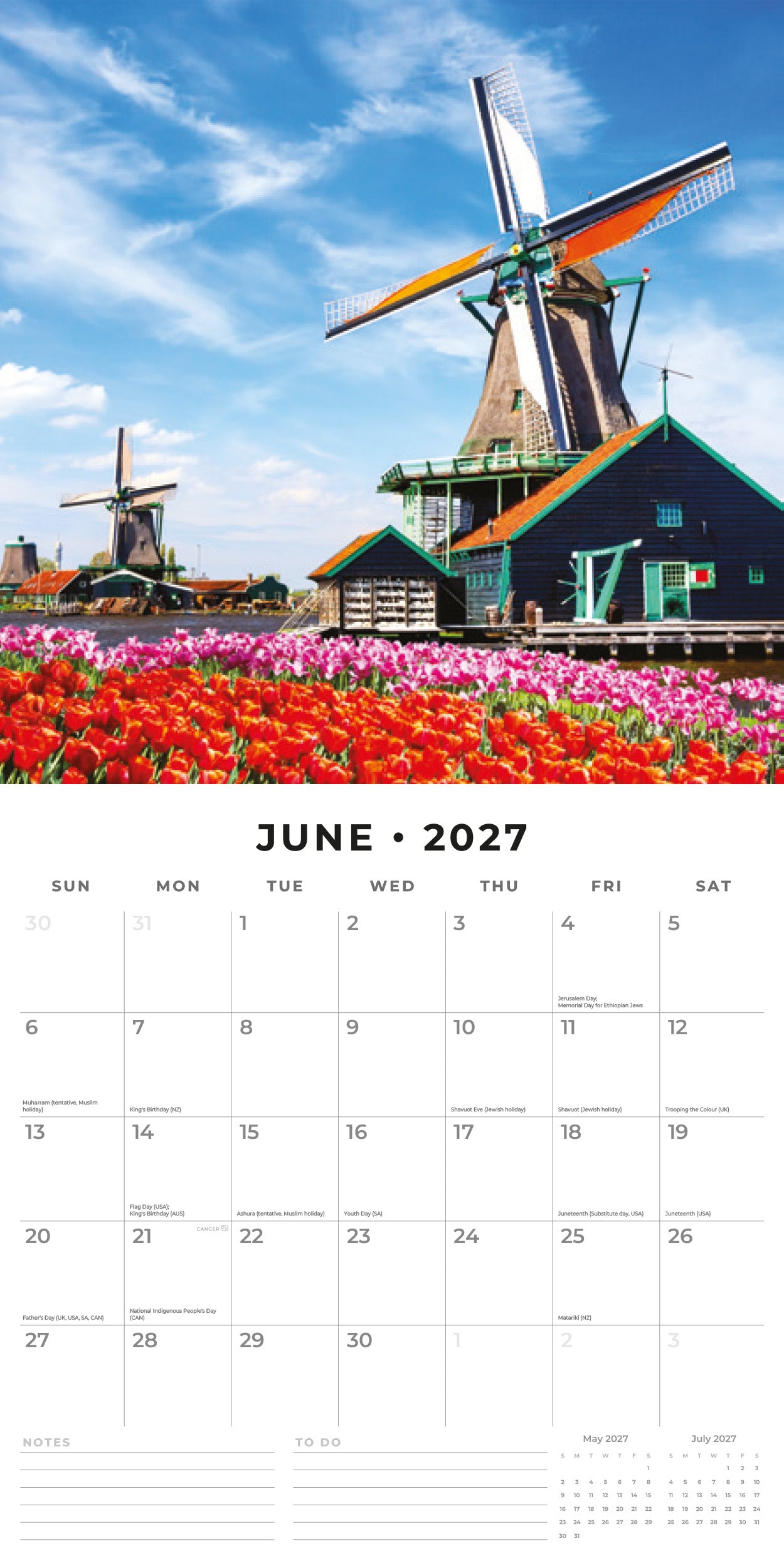 Red Robin 2027 Windmills of Holland Monthly Wall Calendar | 12" x 12"