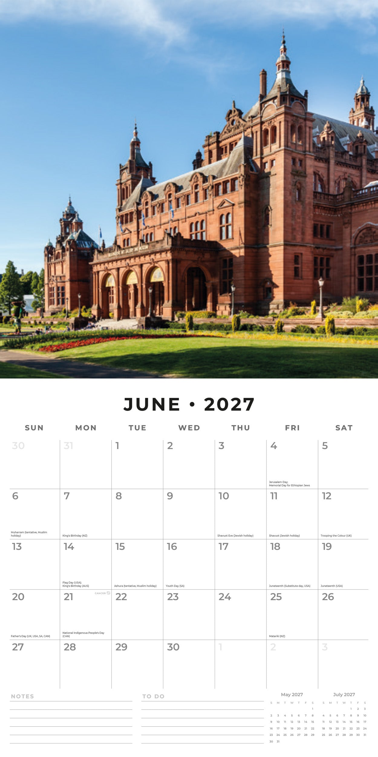 Red Robin 2027 Scotland Monthly Wall Calendar | 12" x 12"