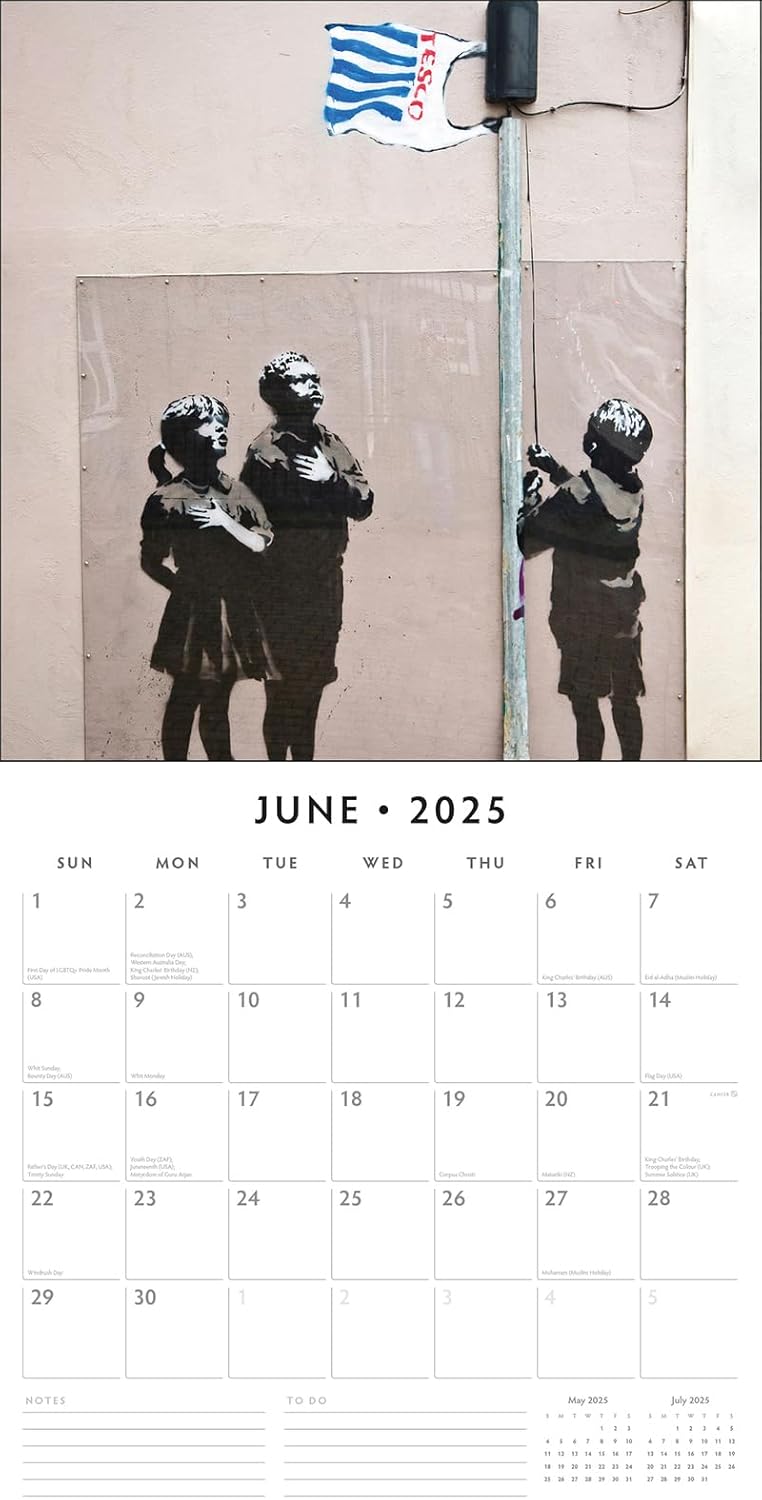 Red Robin 2025 Banksy Monthly Wall Calendar | 12" x 24" Open | Premium Thick & Sturdy Paper | Hangable 12 Month Calendar | Plastic Free | 4 Month Transition Page for 2024