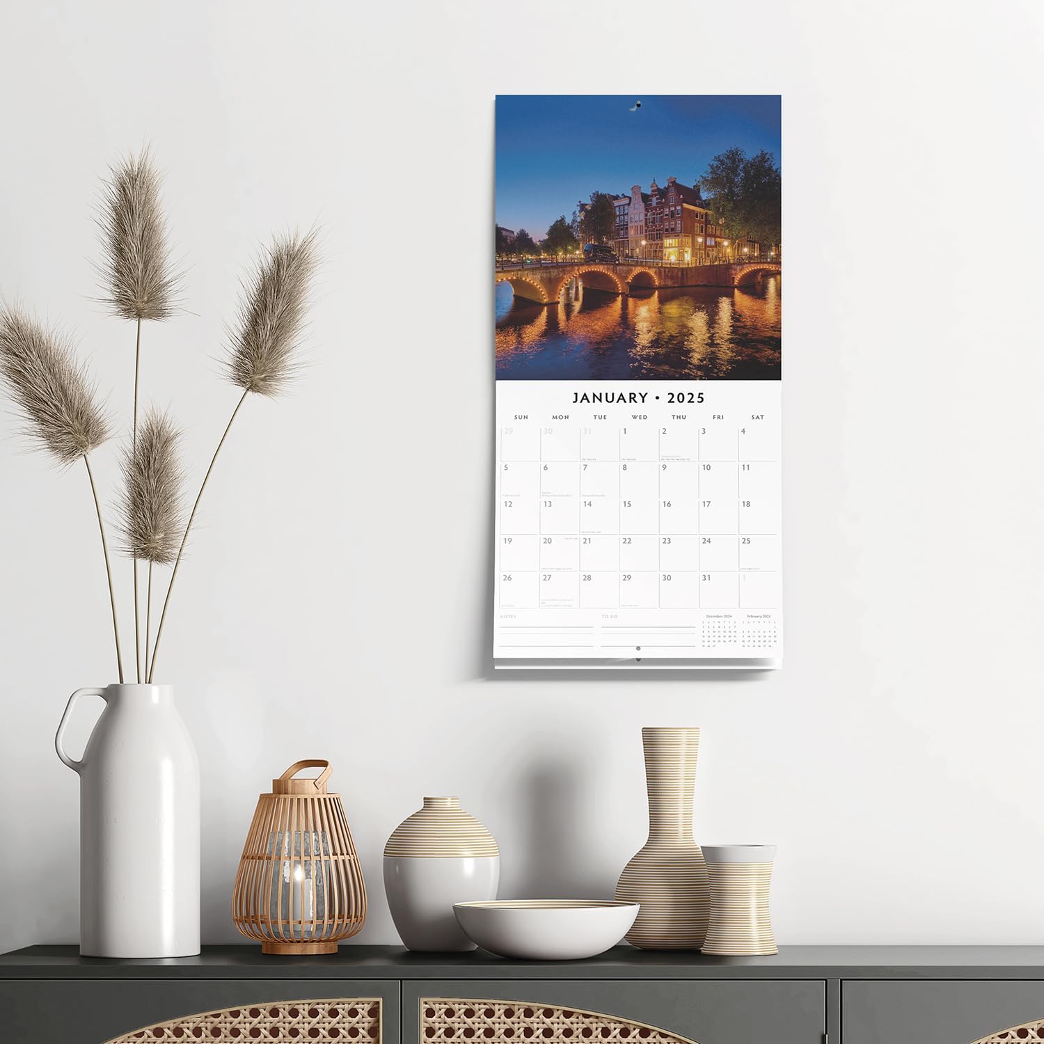 Red Robin 2025 Amsterdam Monthly Wall Calendar | 12" x 24" Open | Premium Thick & Sturdy Paper | Hangable 12 Month Calendar | Plastic Free | 4 Month Transition Page for 2024