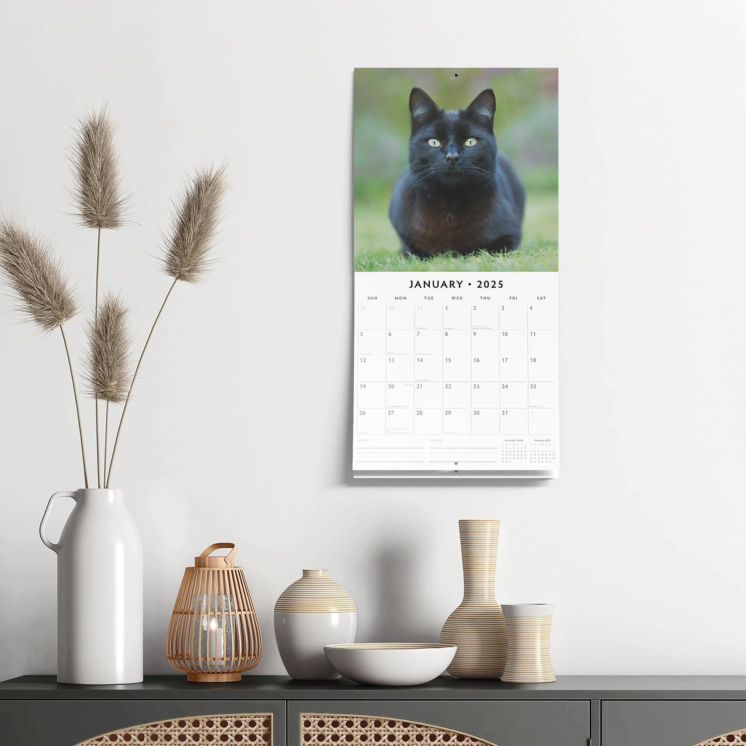 Red Robin 2025 Black Cats Monthly Wall Calendar | 12" x 24" Open | Premium Thick & Sturdy Paper | Hangable 12 Month Calendar | Plastic Free | 4 Month Transition Page for 2024