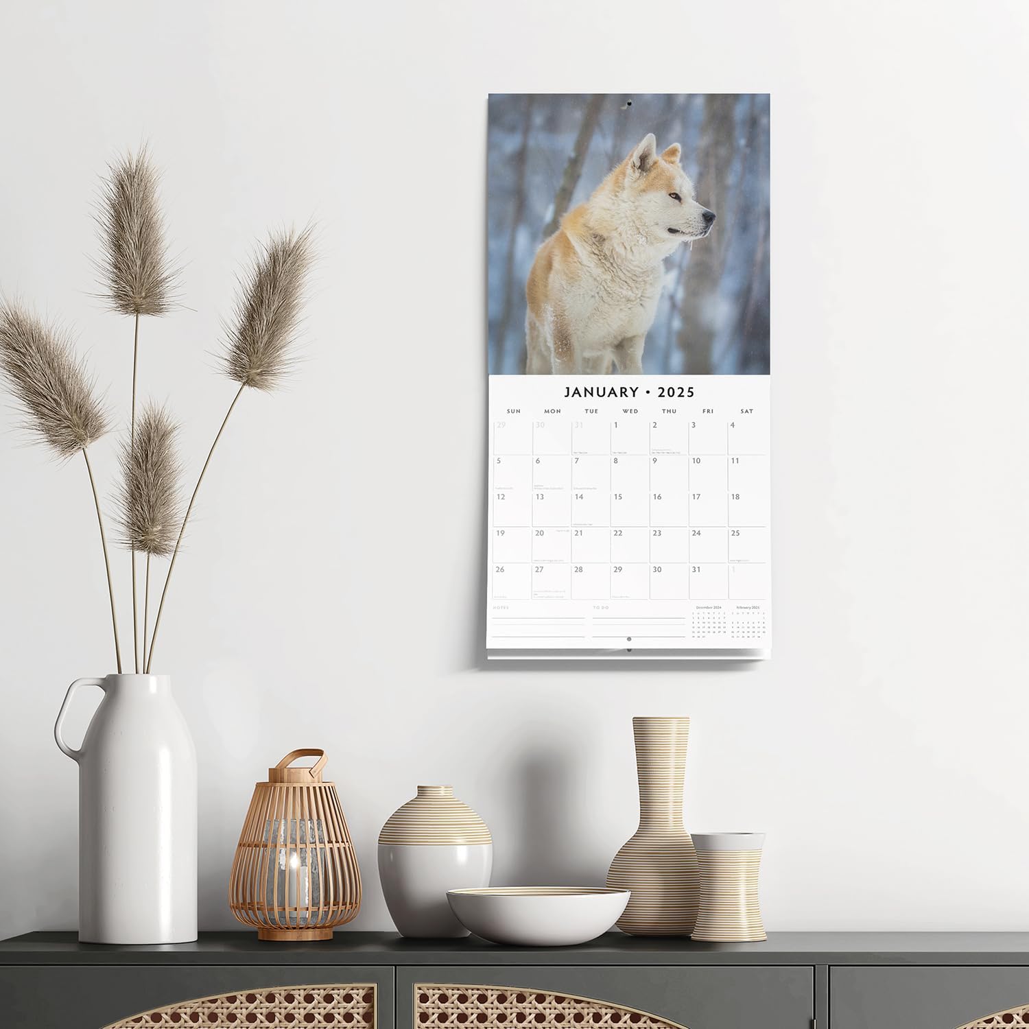 Red Robin 2025 Akitas Monthly Wall Calendar | 12" x 24" Open | Premium Thick & Sturdy Paper | Hangable 12 Month Calendar | Plastic Free | 4 Month Transition Page for 2024