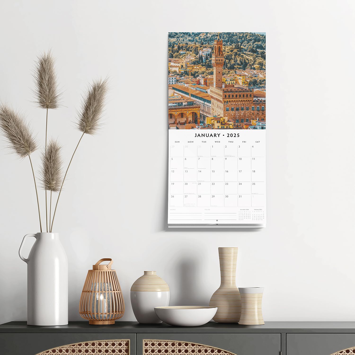 Red Robin 2025 Florence Monthly Wall Calendar | 12" x 24" Open | Premium Thick & Sturdy Paper | Hangable 12 Month Calendar | Plastic Free | 4 Month Transition Page for 2024