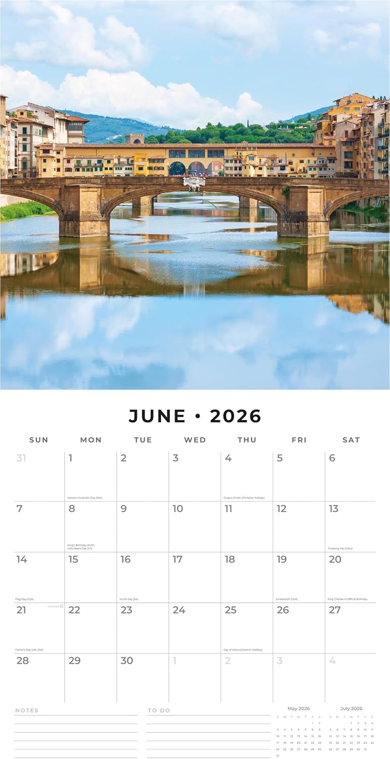 Red Robin 2026 Florence Monthly Wall Calendar | 12" x 24" Open | Premium Thick & Sturdy Paper | Hangable 12 Month Calendar | Lined Notes & To Do Area | Vivid Images | Plastic Free