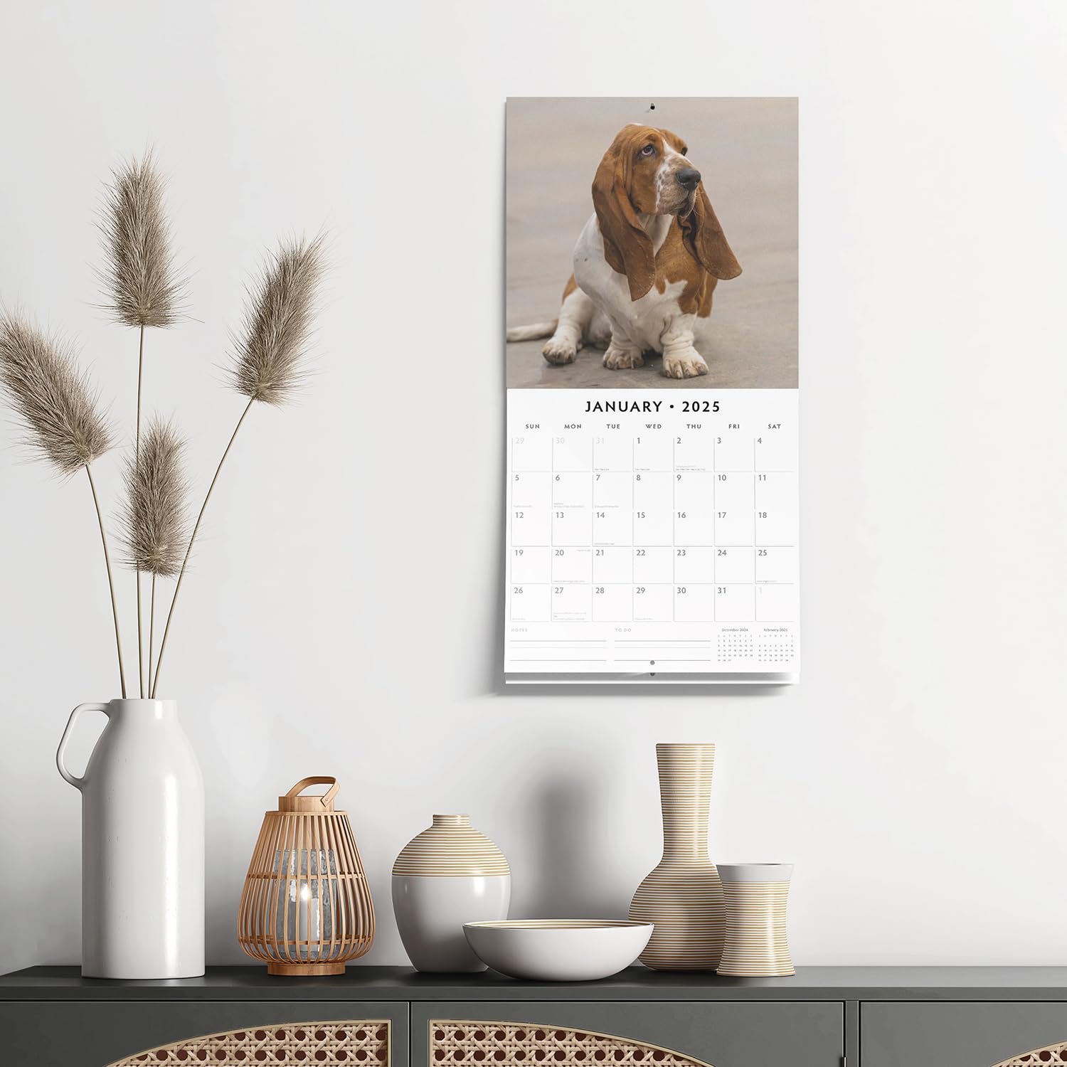 Red Robin 2025 Basset Hounds Monthly Wall Calendar | 12" x 24" Open | Premium Thick & Sturdy Paper | Hangable 12 Month Calendar | Plastic Free | 4 Month Transition Page for 2024