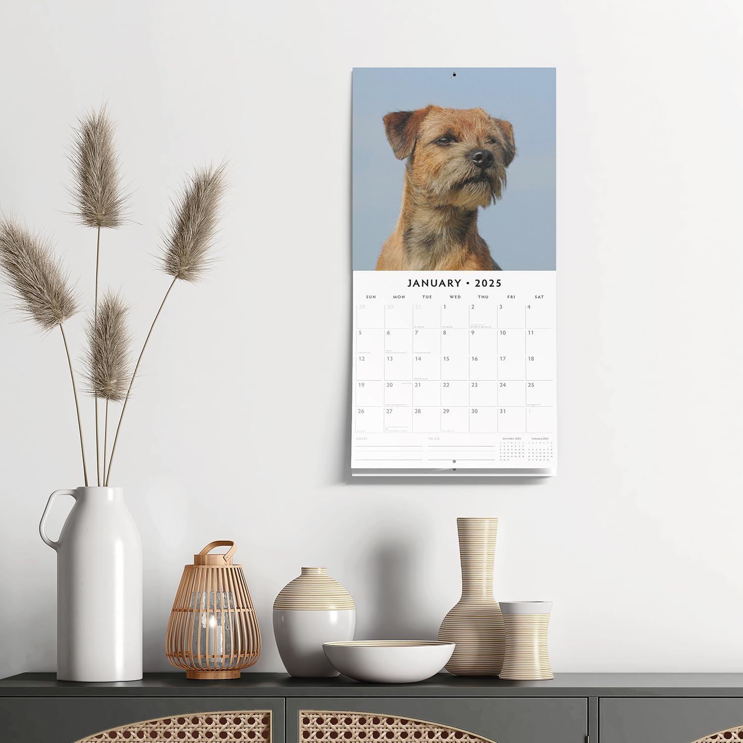 Red Robin 2025 Border Terriers Monthly Wall Calendar | 12" x 24" Open | Premium Thick & Sturdy Paper | Hangable 12 Month Calendar | Plastic Free | 4 Month Transition Page for 2024