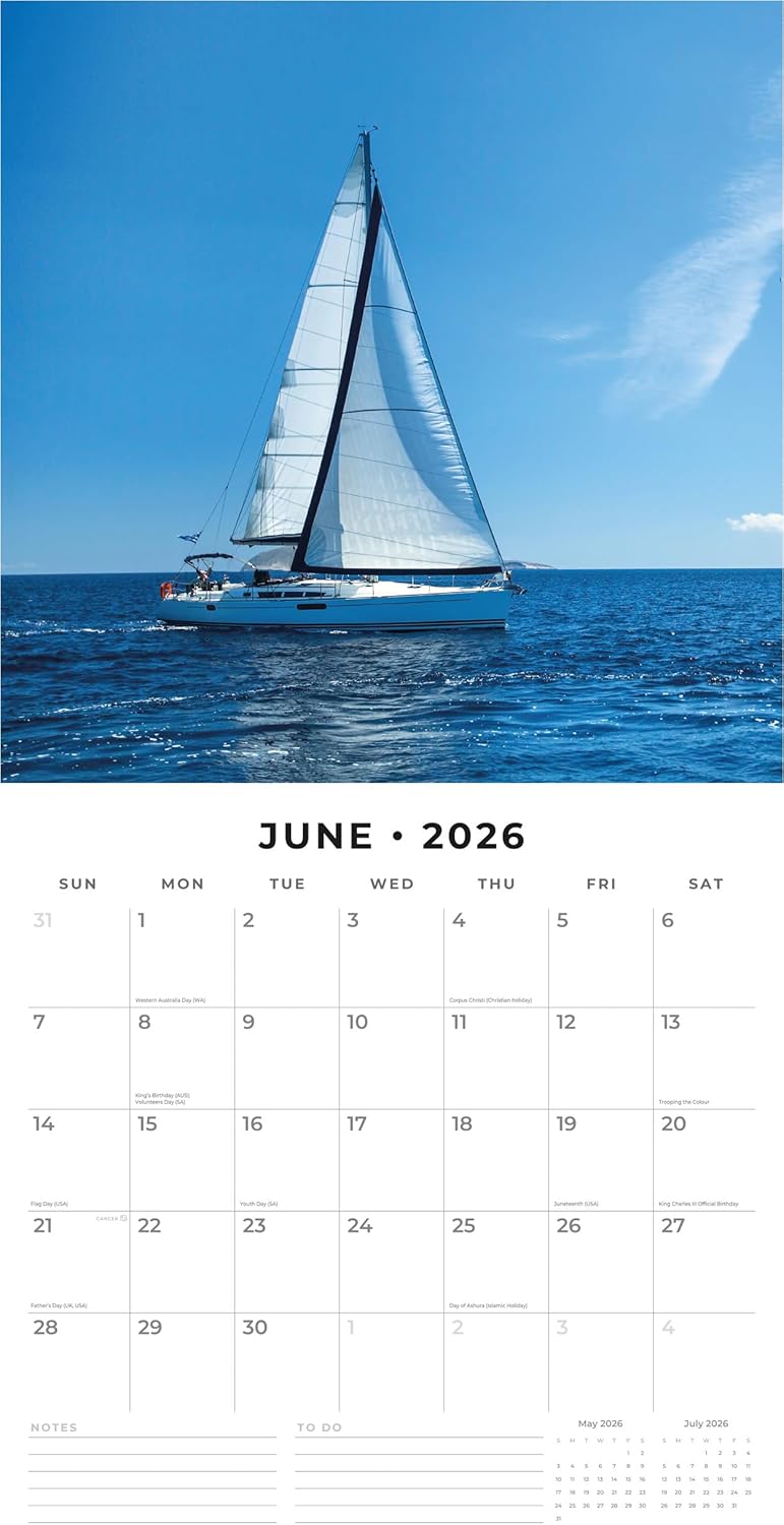 Red Robin 2026 Sailing Monthly Wall Calendar | 12" x 24" Open | Premium Thick & Sturdy Paper | Hangable 12 Month Calendar | Lined Notes & To Do Area | Vivid Images | Plastic Free