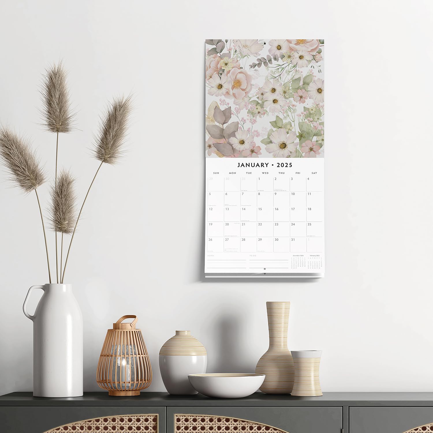 Red Robin 2025 Botanical Flowers Monthly Wall Calendar | 12" x 24" Open | Premium Thick & Sturdy Paper | Hangable 12 Month Calendar | Plastic Free | 4 Month Transition Page for 2024