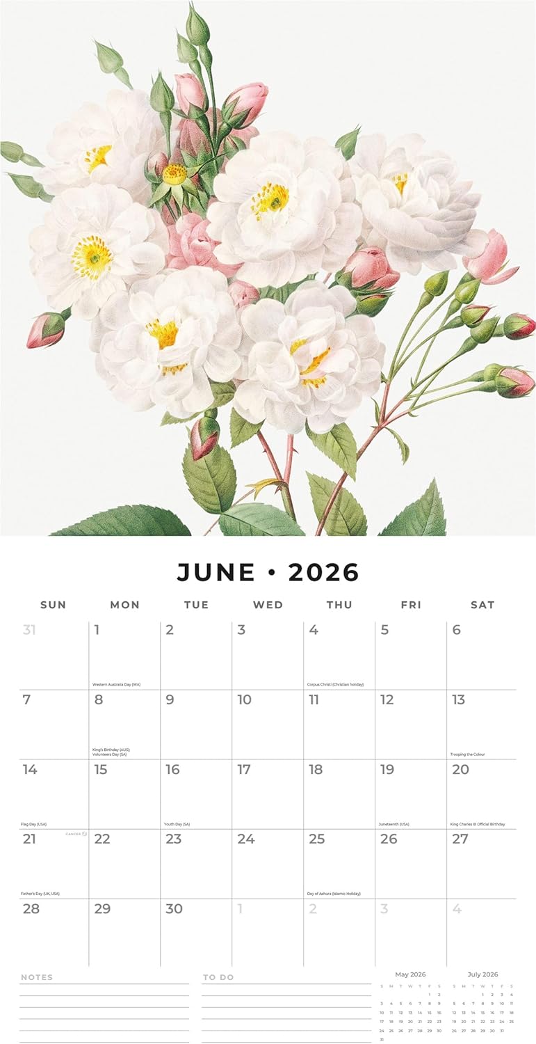 Red Robin 2026 Redoute Monthly Wall Calendar | 12" x 24" Open | Premium Thick & Sturdy Paper | Hangable 12 Month Calendar | Lined Notes & To Do Area | Vivid Images | Plastic Free