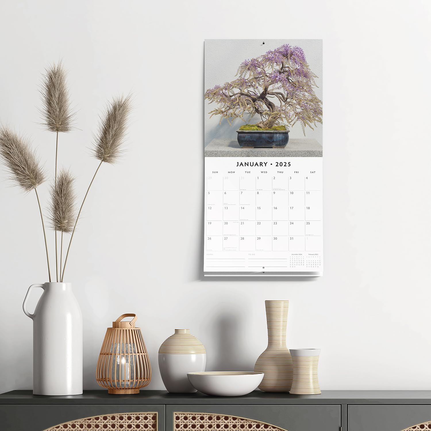 Red Robin 2025 Bonsai Monthly Wall Calendar | 12" x 24" Open | Premium Thick & Sturdy Paper | Hangable 12 Month Calendar | Plastic Free | 4 Month Transition Page for 2024