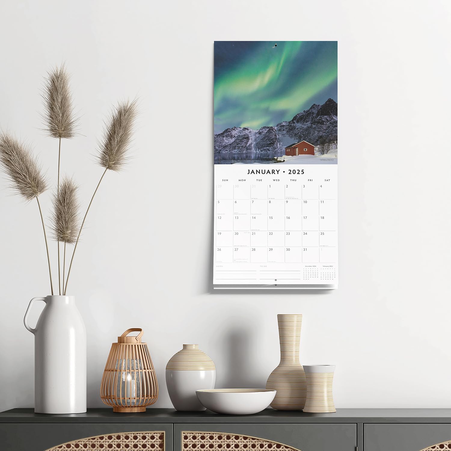 Red Robin 2025 Aurora Boraellis - Northern lights Monthly Wall Calendar | 12" x 24" Open | Premium Thick & Sturdy Paper | Hangable 12 Month Calendar | Plastic Free | 4 Month Transition Page for 2024