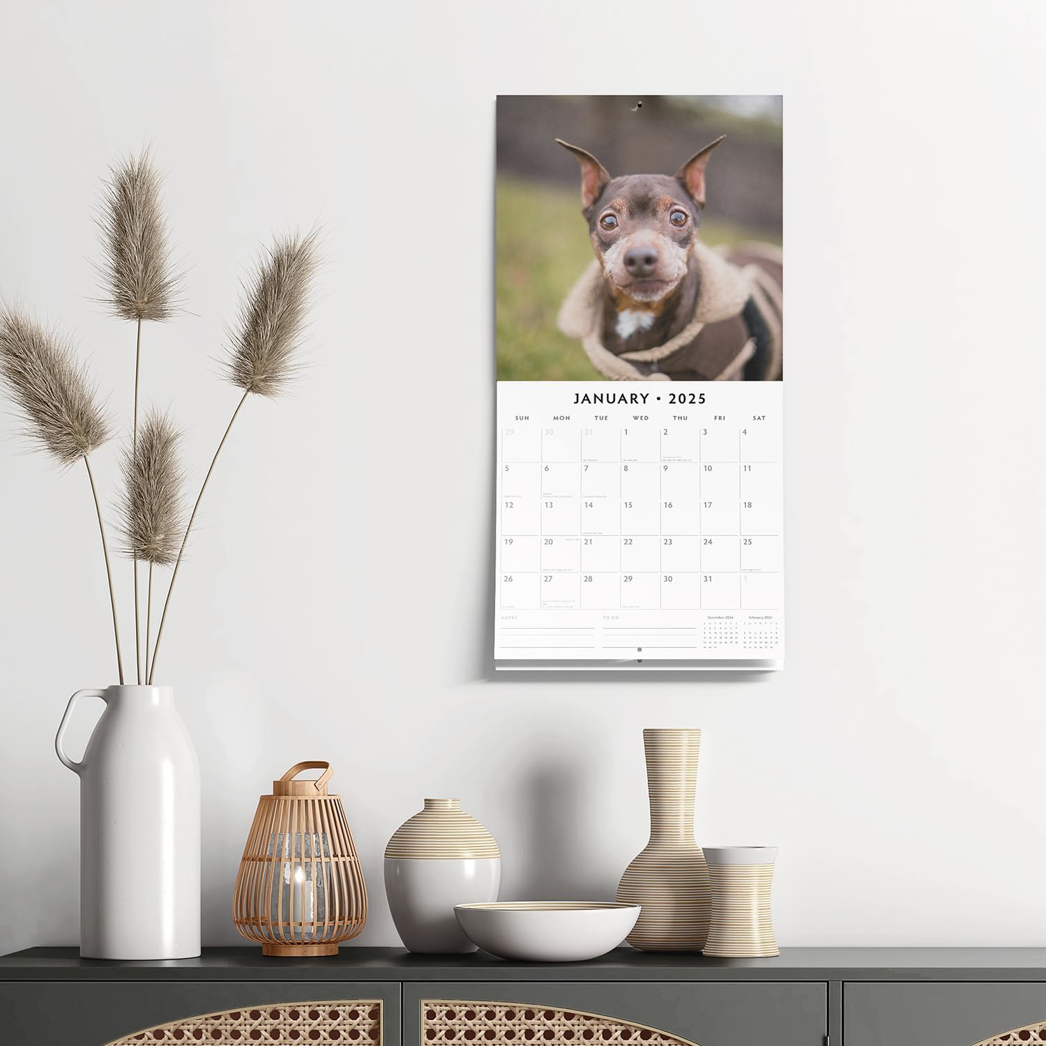 Red Robin 2025 Miniature Pinschers Monthly Wall Calendar | 12" x 24" Open | Premium Thick & Sturdy Paper | Hangable 12 Month Calendar | Plastic Free | 4 Month Transition Page for 2024