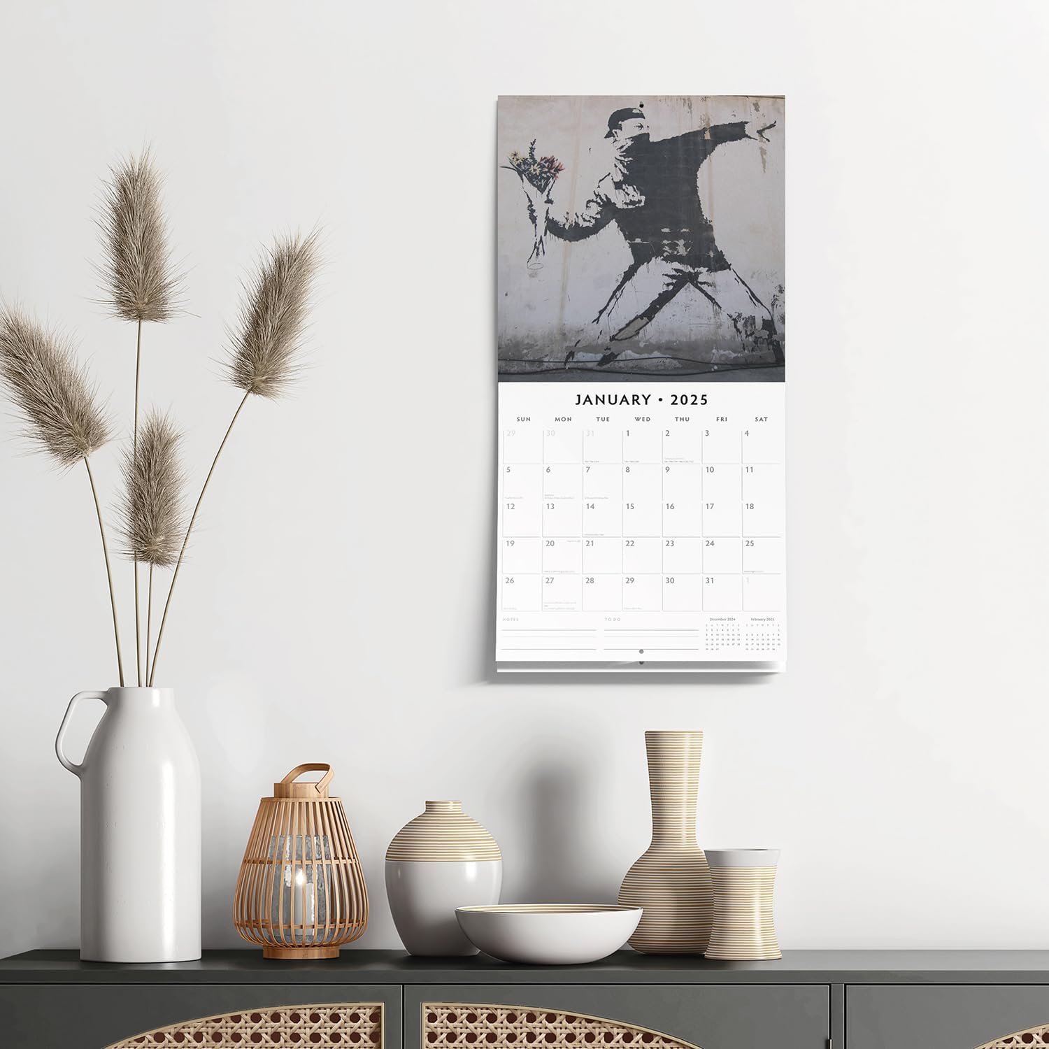 Red Robin 2025 Banksy Monthly Wall Calendar | 12" x 24" Open | Premium Thick & Sturdy Paper | Hangable 12 Month Calendar | Plastic Free | 4 Month Transition Page for 2024