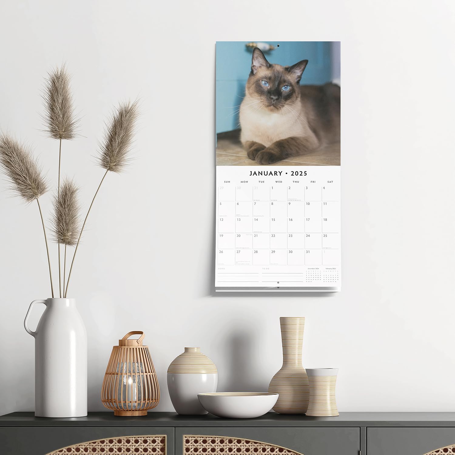 Red Robin 2025 Siamese Cats Monthly Wall Calendar | 12" x 24" Open | Premium Thick & Sturdy Paper | Hangable 12 Month Calendar | Plastic Free | 4 Month Transition Page for 2024