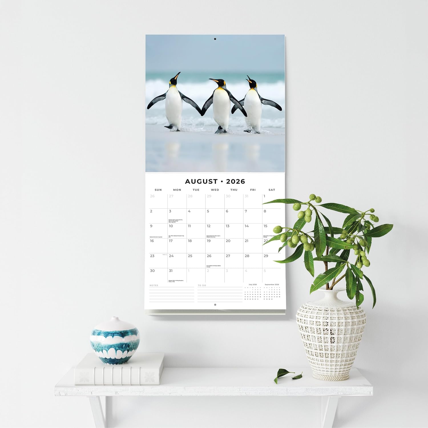 Red Robin 2026 Penguins Monthly Wall Calendar | 12" x 24" Open | Premium Thick & Sturdy Paper | Hangable 12 Month Calendar | Lined Notes & To Do Area | Vivid Images | Plastic Free