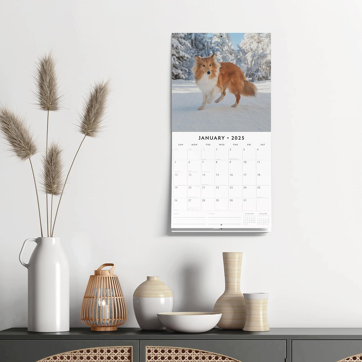 Red Robin 2025 Shetland Sheepdogs Monthly Wall Calendar | 12" x 24" Open | Premium Thick & Sturdy Paper | Hangable 12 Month Calendar | Plastic Free | 4 Month Transition Page for 2024