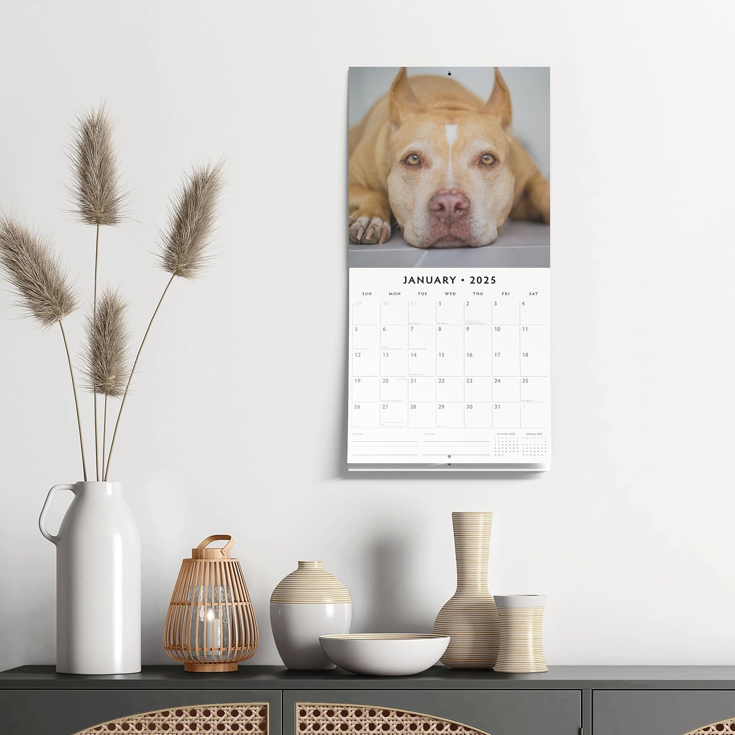 Red Robin 2025 American Pit Bull Terriers Monthly Wall Calendar | 12" x 24" Open | Premium Thick & Sturdy Paper | Hangable 12 Month Calendar | Plastic Free | 4 Month Transition Page for 2024