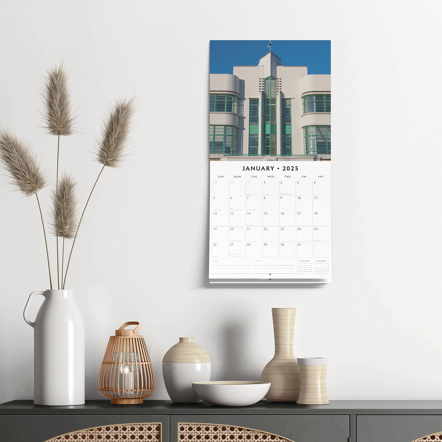 Red Robin 2025 Art Deco Monthly Wall Calendar | 12" x 24" Open | Premium Thick & Sturdy Paper | Hangable 12 Month Calendar | Plastic Free | 4 Month Transition Page for 2024