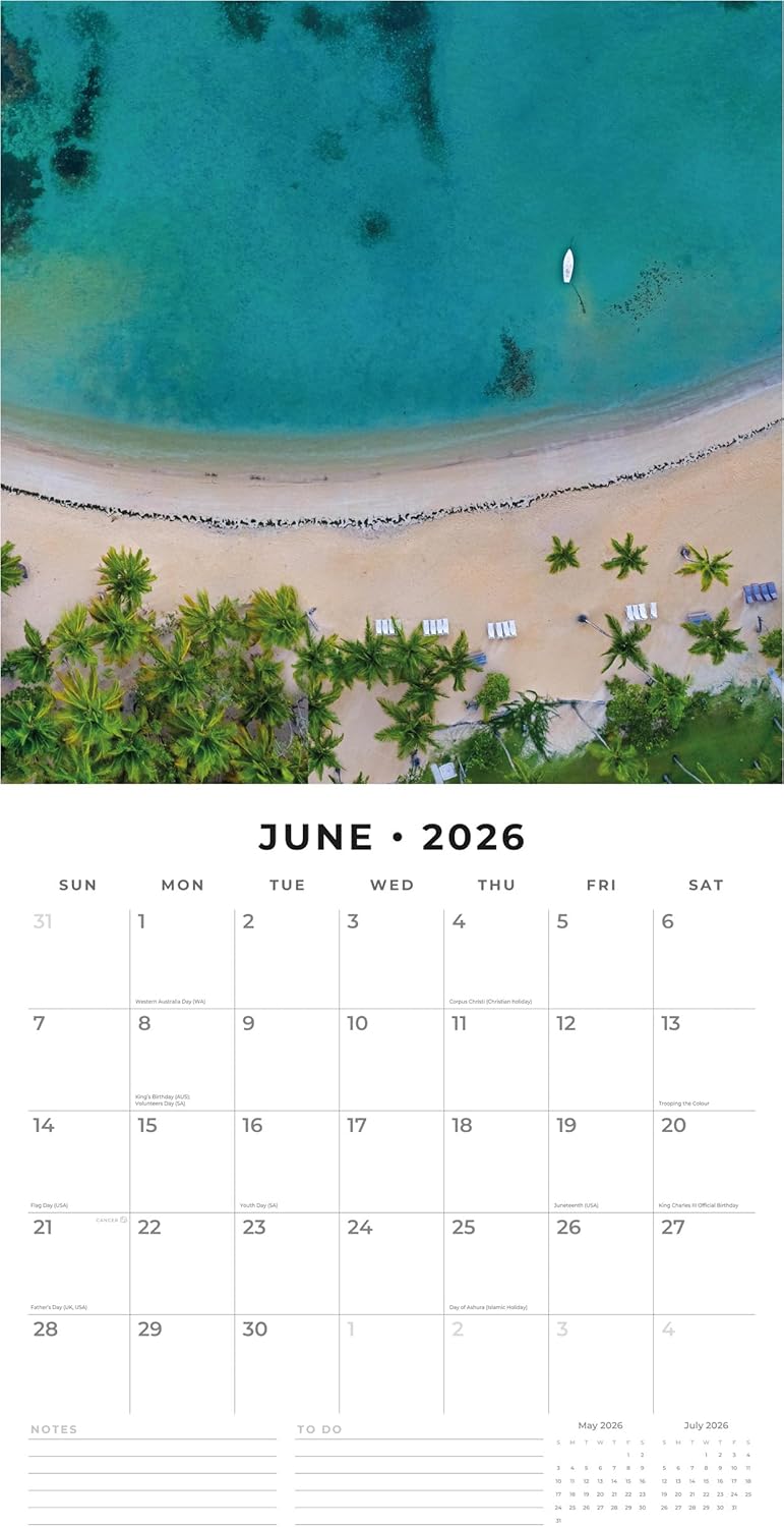 Red Robin 2026 Caribbean Monthly Wall Calendar | 12" x 24" Open | Premium Thick & Sturdy Paper | Hangable 12 Month Calendar | Lined Notes & To Do Area | Vivid Images | Plastic Free