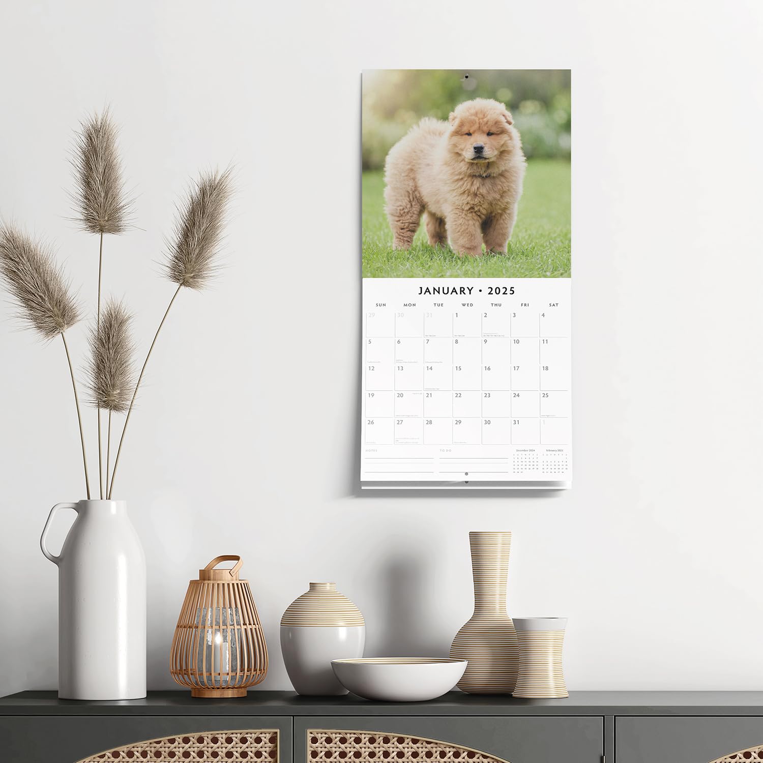 Red Robin 2025 Chow Chows Monthly Wall Calendar | 12" x 24" Open | Premium Thick & Sturdy Paper | Hangable 12 Month Calendar | Plastic Free | 4 Month Transition Page for 2024