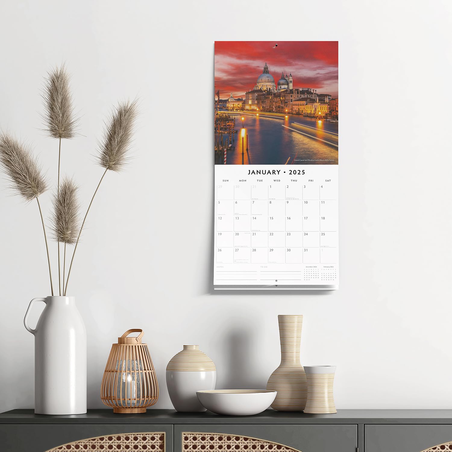 Red Robin 2025 Venice Monthly Wall Calendar | 12" x 24" Open | Premium Thick & Sturdy Paper | Hangable 12 Month Calendar | Plastic Free | 4 Month Transition Page for 2024