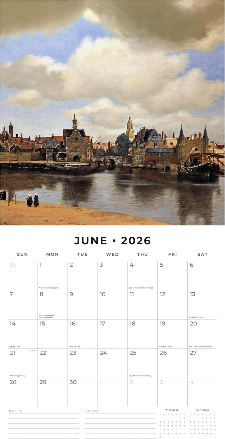 Red Robin 2026 Vermeer Monthly Wall Calendar | 12" x 24" Open | Premium Thick & Sturdy Paper | Hangable 12 Month Calendar | Lined Notes & To Do Area | Vivid Images | Plastic Free